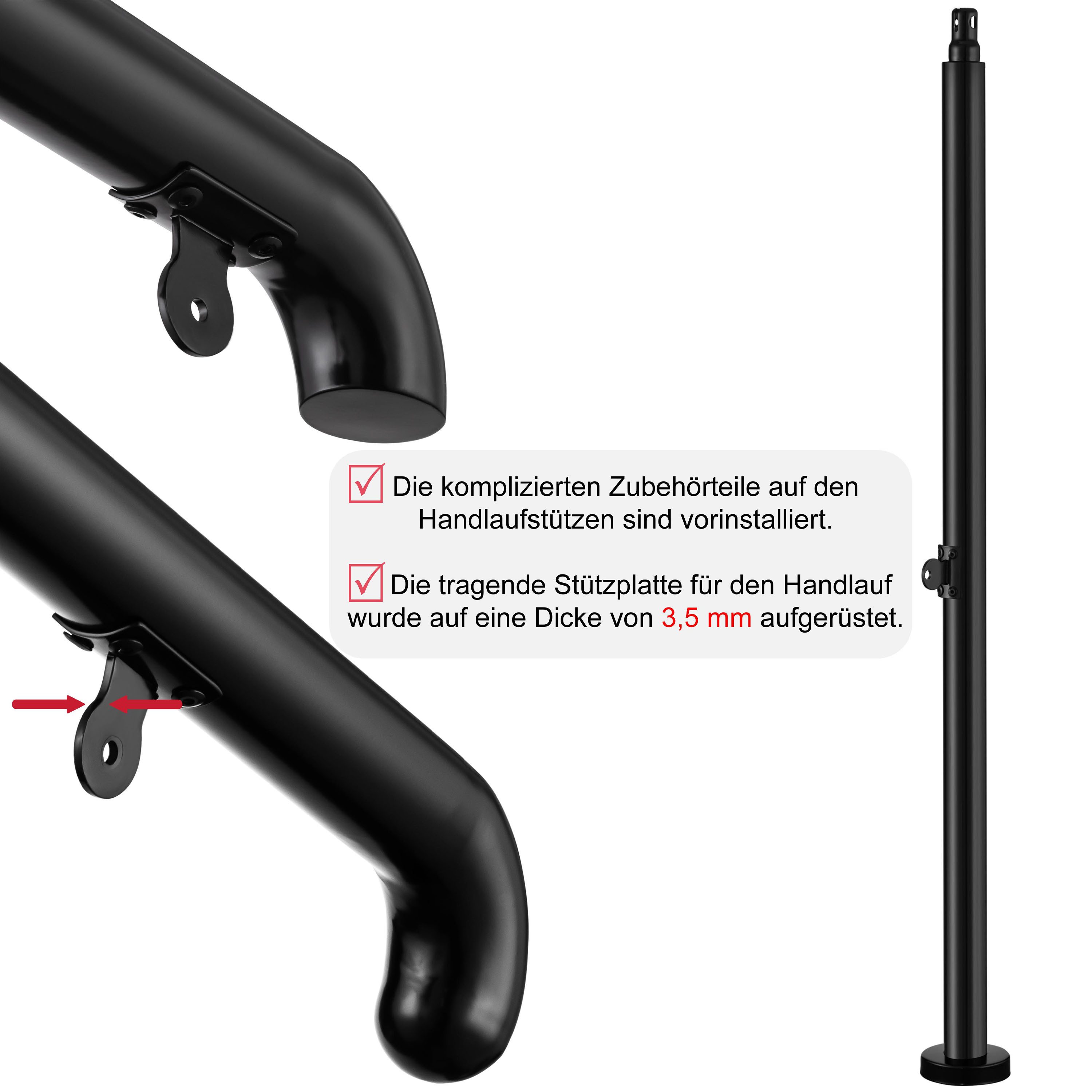 duschspa Handlauf 2–5 Stufen Edelstahl Geländer Eingangsgeländer für innen / außen, 108 cm Gesamtlänge, Eingangsgeländer, silber/schwarz, 108/136/162 cm – Bild 3 von 5