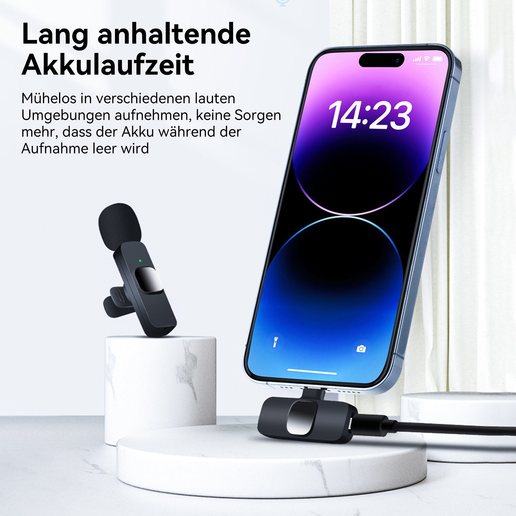 Senmudi Mikrofon Mini Mic Pro Kabelloses Mikrofon für iPhone, iPad, Android (Mini Mikrofon für Live-Streaming,Geräuschunterdrückung), Wireless Ansteckmikrofon für Videoaufnahmen, Vlog,TikTok,YouTube