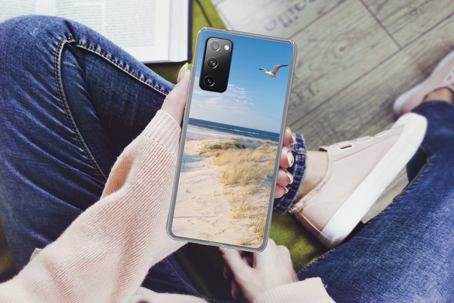 MuchoWow Handyhülle für Samsung Galaxy S20 FE Düne - Möwe - Strand - Meer - Sonne, Phone Case, Silikon, Schutzhülle Dünn