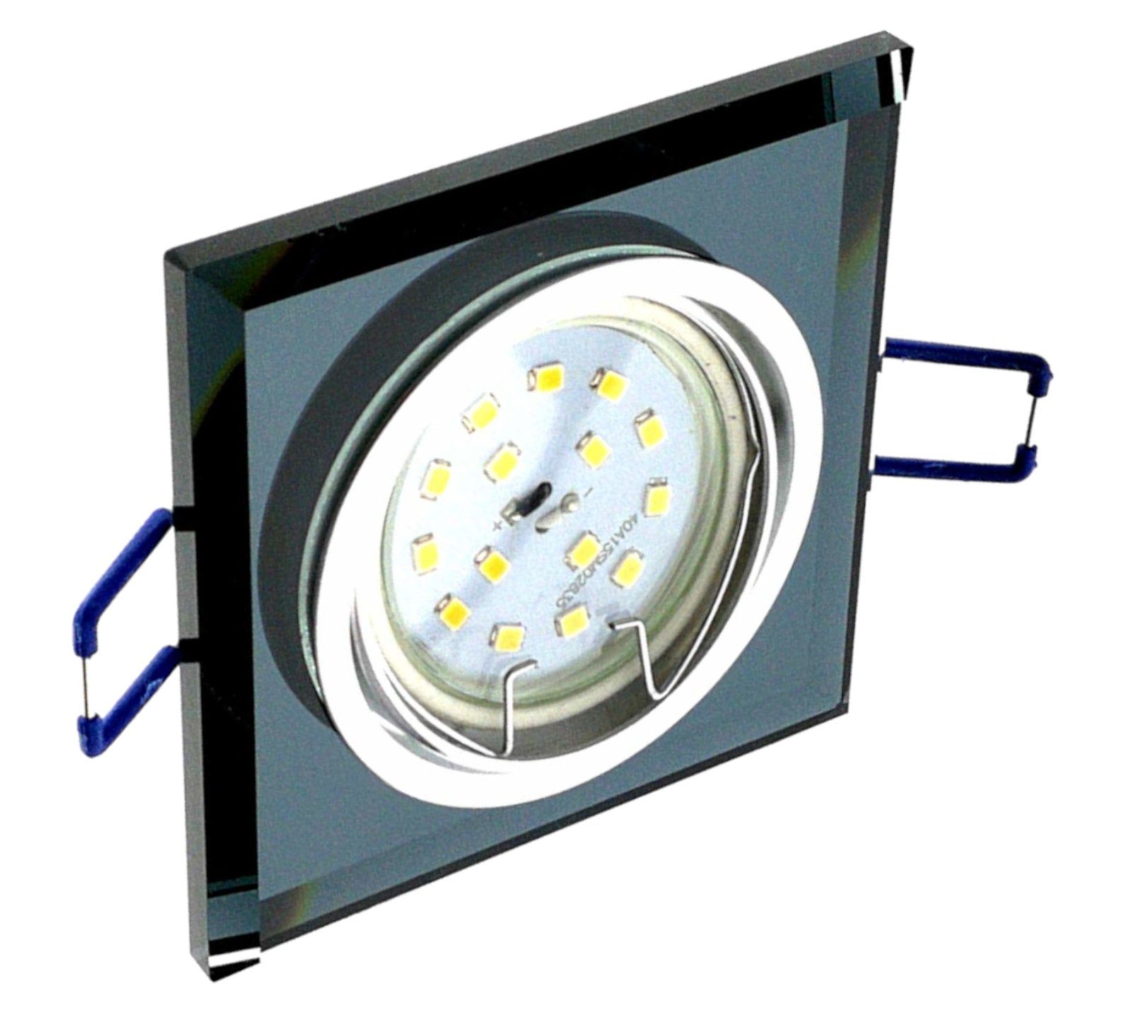 TRANGO LED Einbauleuchte, 1er Set 6736S-01GU5WAK LED Deckenstrahler *CRYSTAL* aus handgeschliffenem Schwarzglas & Alu inkl. 1x 5 Watt GU10 LED Leuchtmittel 3000K warmweiß, Einbauspots, Deckenleuchte, Deckenspots, Badleuchte