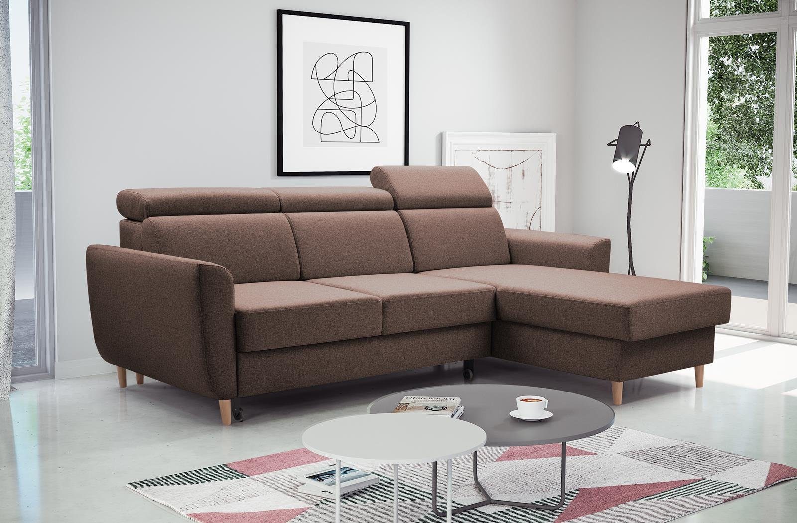 Beautysofa Ecksofa Modern Ecksofa GUSTAW Sofa Couch mit Schlaffunktion universelle braun