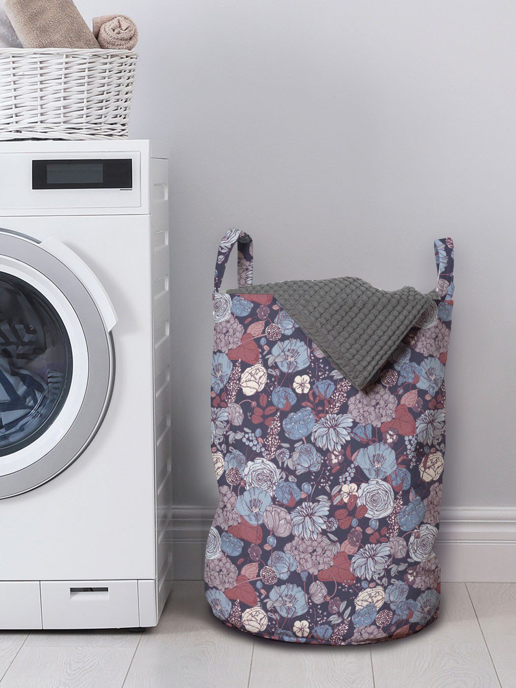 Abakuhaus Wäschesäckchen Wäschekorb mit Griffen Jahrgang für Kordelzugverschluss Blumen-Garten Romantische Waschsalons