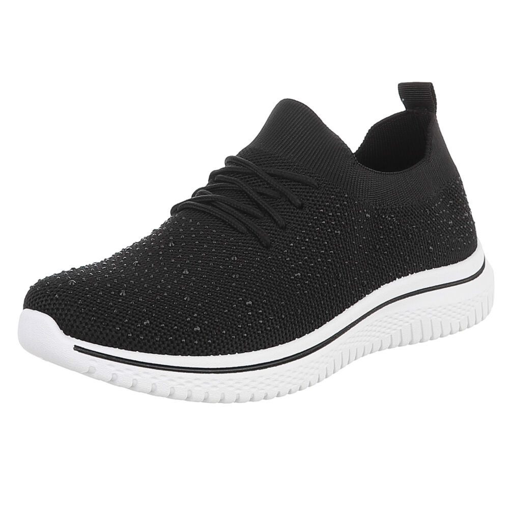 Ital-Design Bequemer Sneakers für Damen mit atmungsaktivem Obermaterial Sneaker (91554408) Flach Sneakers Low in Schwarz