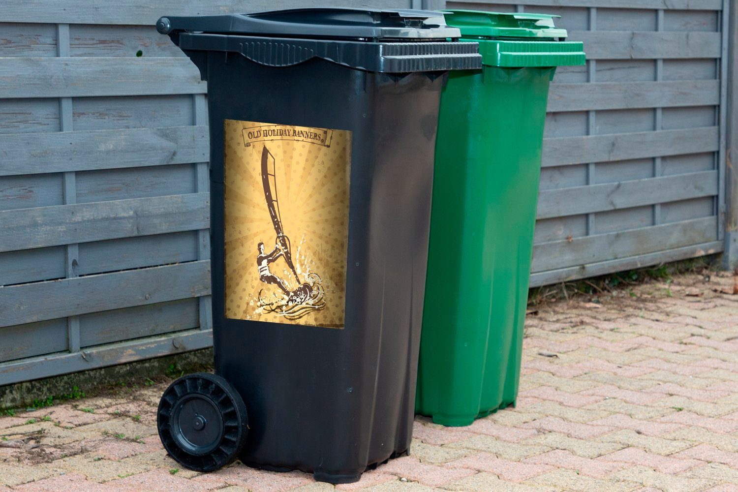 MuchoWow Eine St), Illustration Mülltonne, Abfalbehälter Wandsticker Sticker, Mülleimer-aufkleber, (1 Container, eines Windsurfing-Posters