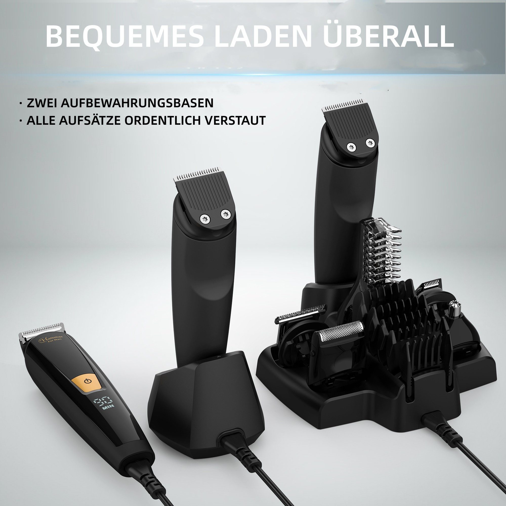 HATTEKER Haar- und Bartschneider RFC-588, Barttrimmer, Haarschneider, Körperrasierer, 21-in-1 Herren-Pflegeset