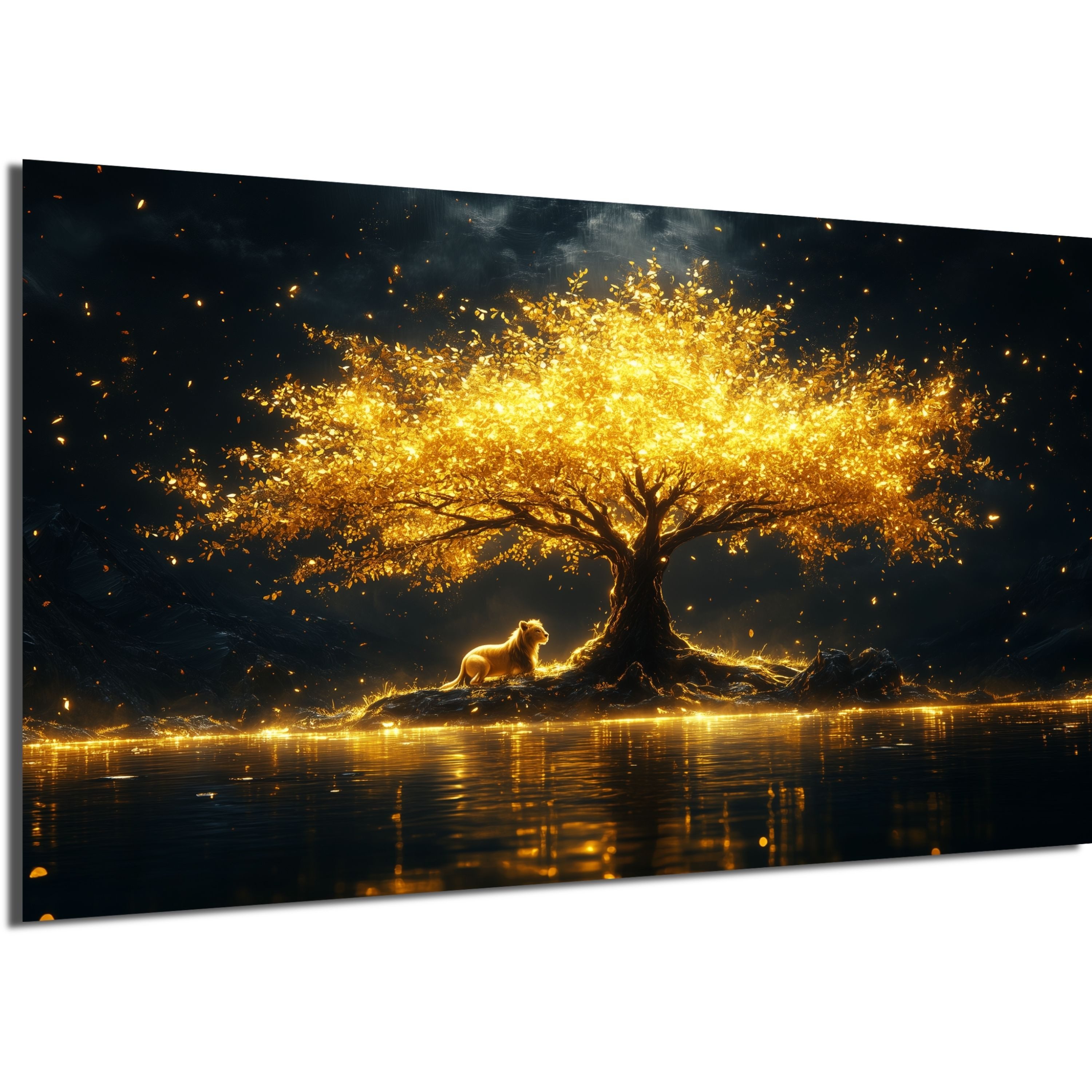 DARO Design Leinwandbild Modern Abstrakt Wandbilder XXL Wandbild Wand Deko Leinwand Bilder, (Tiger am goldenen Baum - Bild groß Wohnzimmer Esszimmer Schlafzimmer Küche Einteilig Querformat Fotodruck Leinwände Wanddeko Abstrakte Kunst Boho), 30x20cm