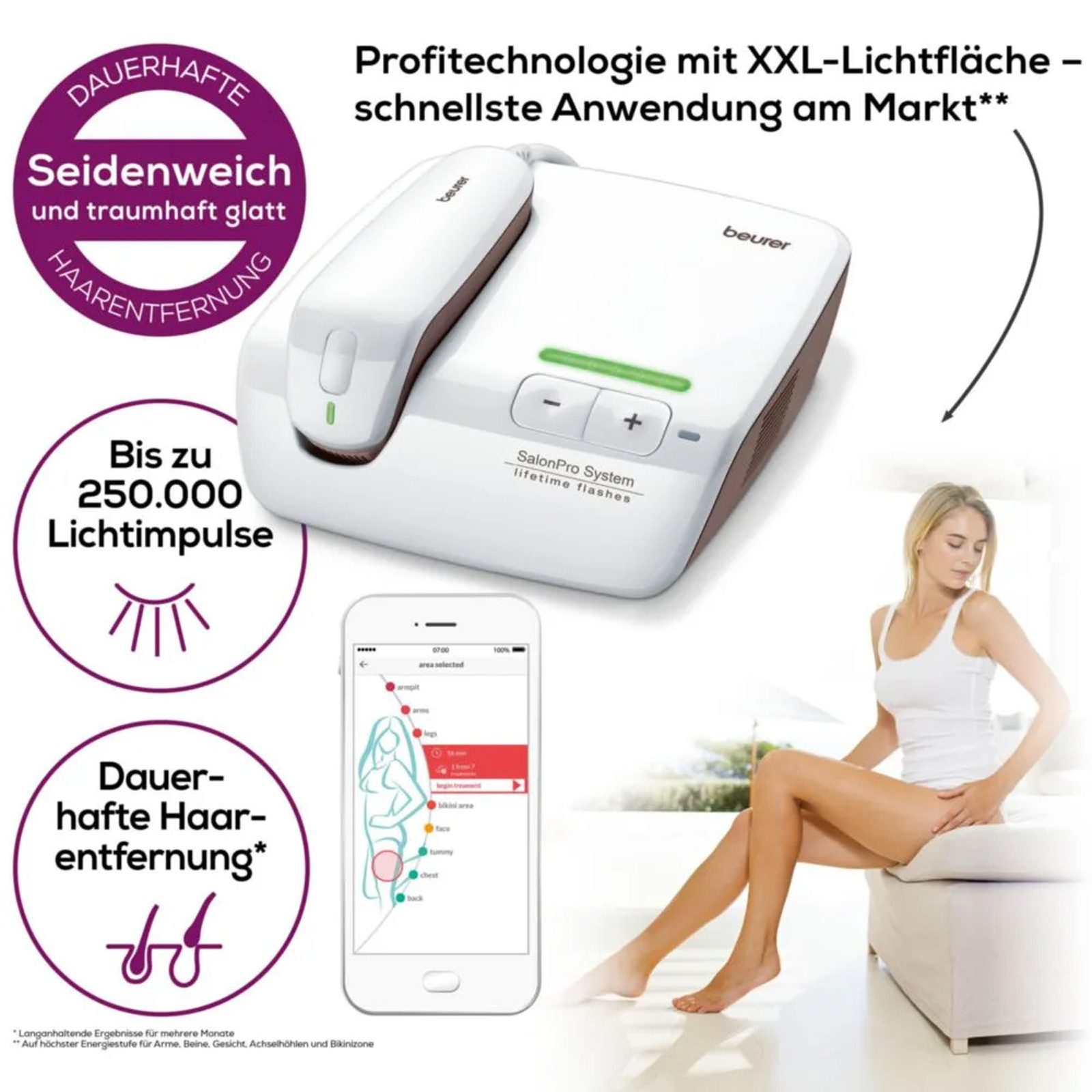 BEURER IPL-Haarentferner IPL-Haarentferner 10000 Plus, Dauerhafte Haarentfernung mit großflächiger Lichttechnik weiß
