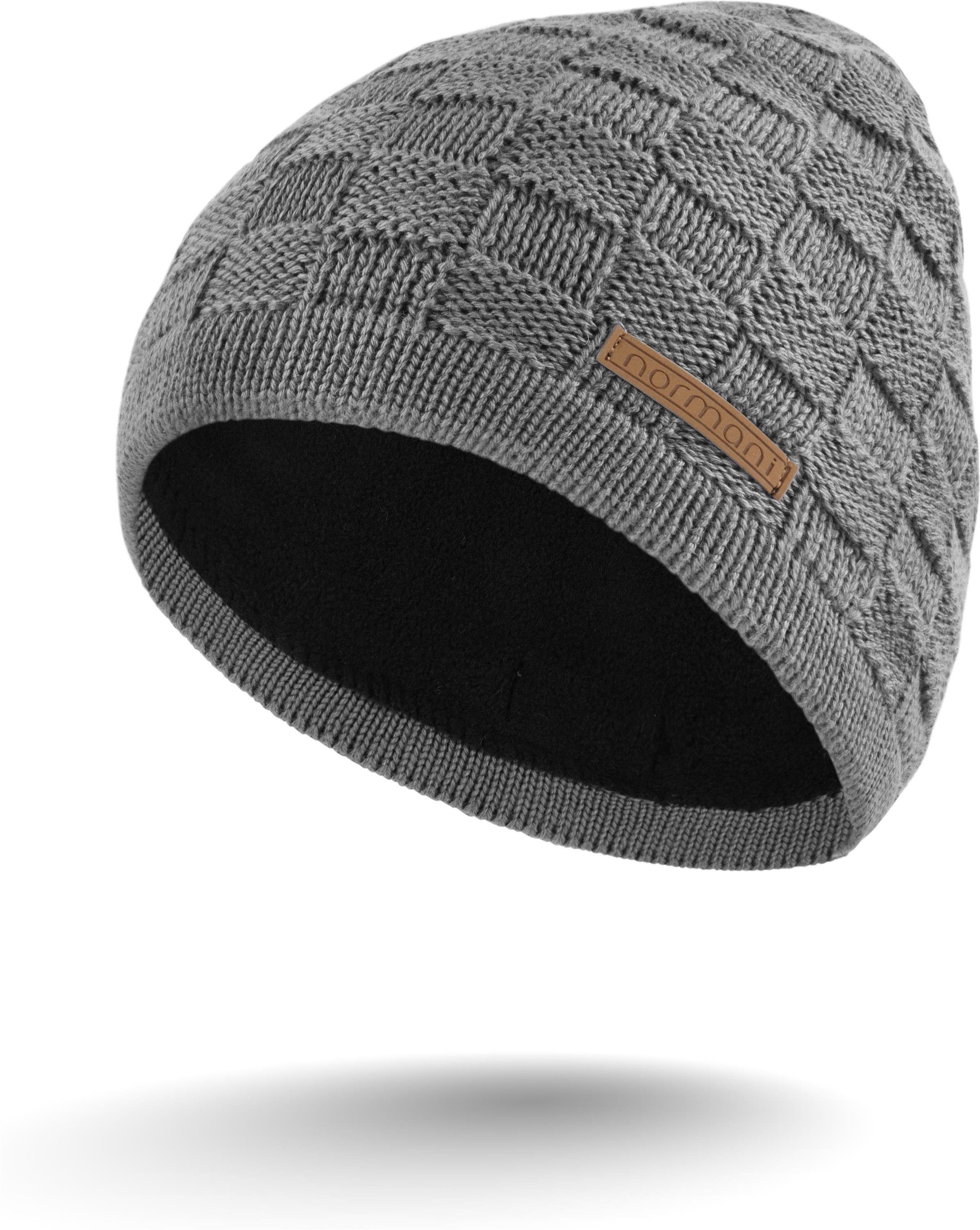 normani Strickmütze Merinowoll-Mütze mit Design Yuma Grau | Strickmützen