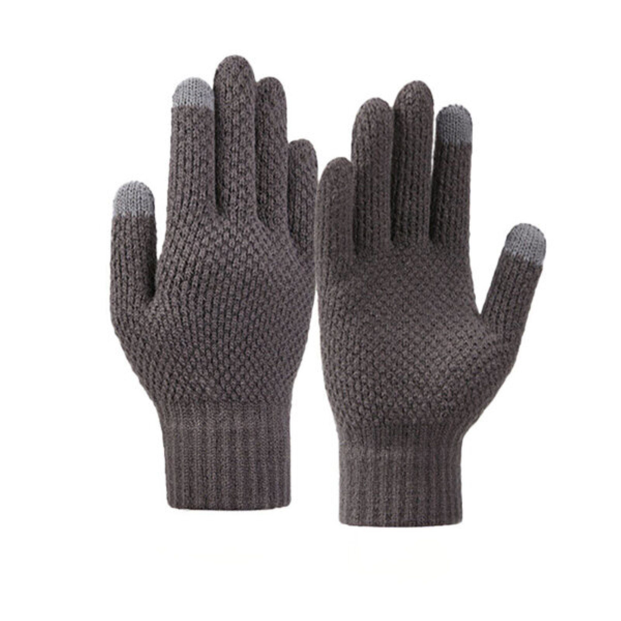 COFI 1453 Fäustlinge Winterliche geflochtene Handyhandschuhe Handwärmer Grau