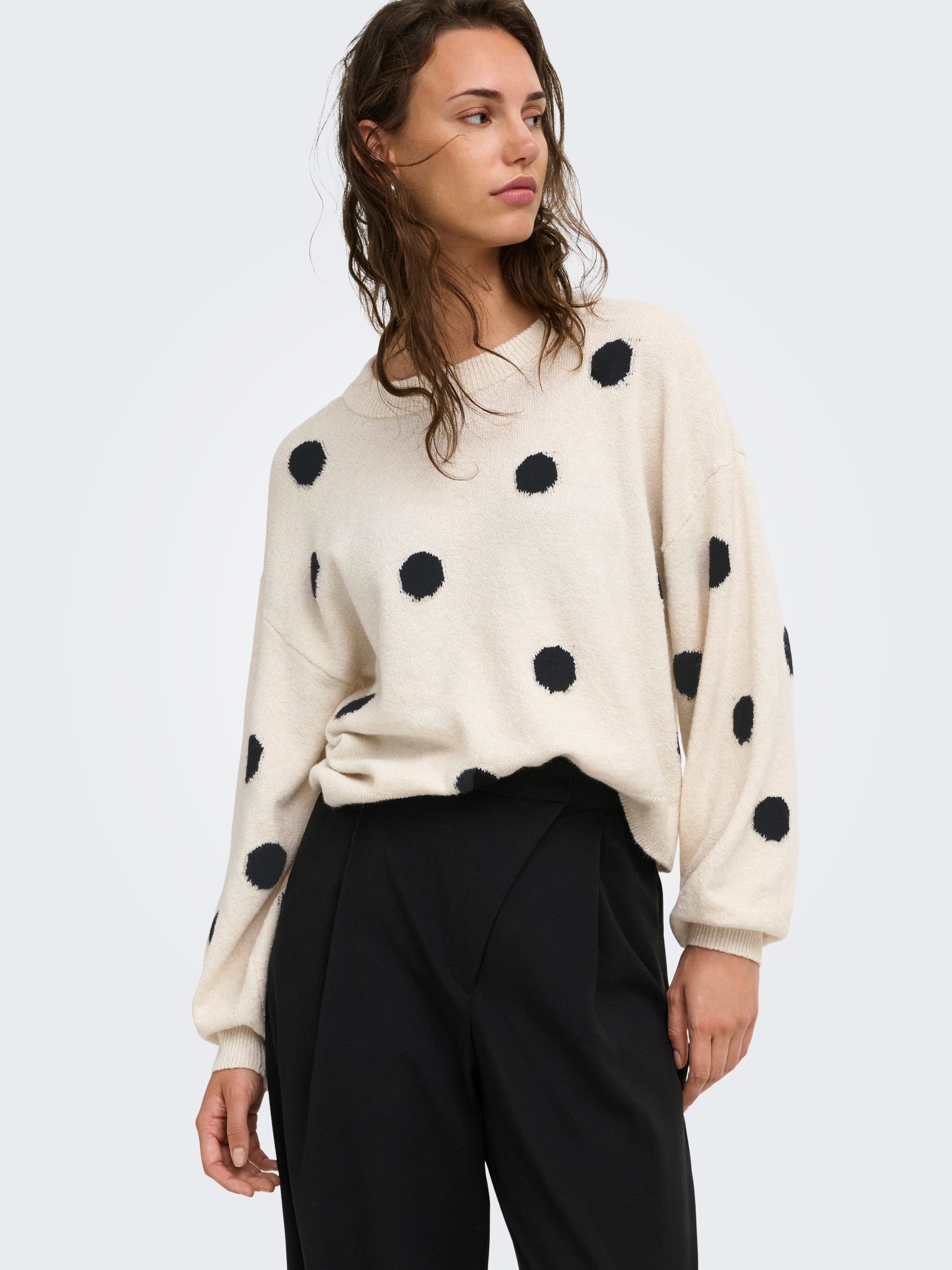 ONLY Strickpullover ONLRICA LS DETAIL O-NECK CC KNT Materialmix, regular fit