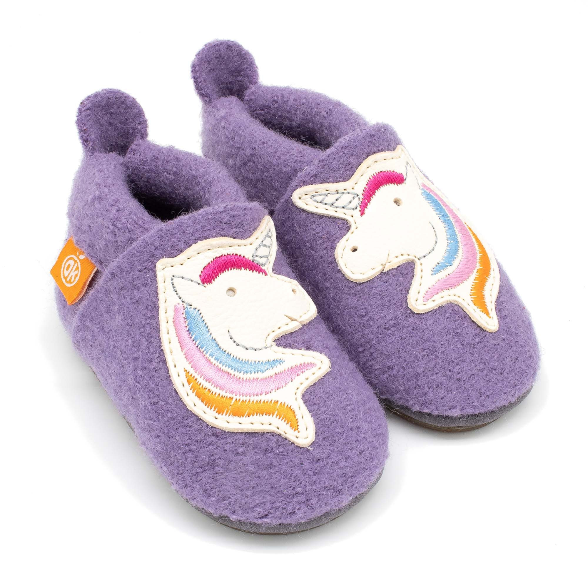 Orangenkinder® Hausschuhe Kindergarten Wollwalk Einhorn Slipper 100 % Merinowolle, Made in Germany, atmungsaktiv