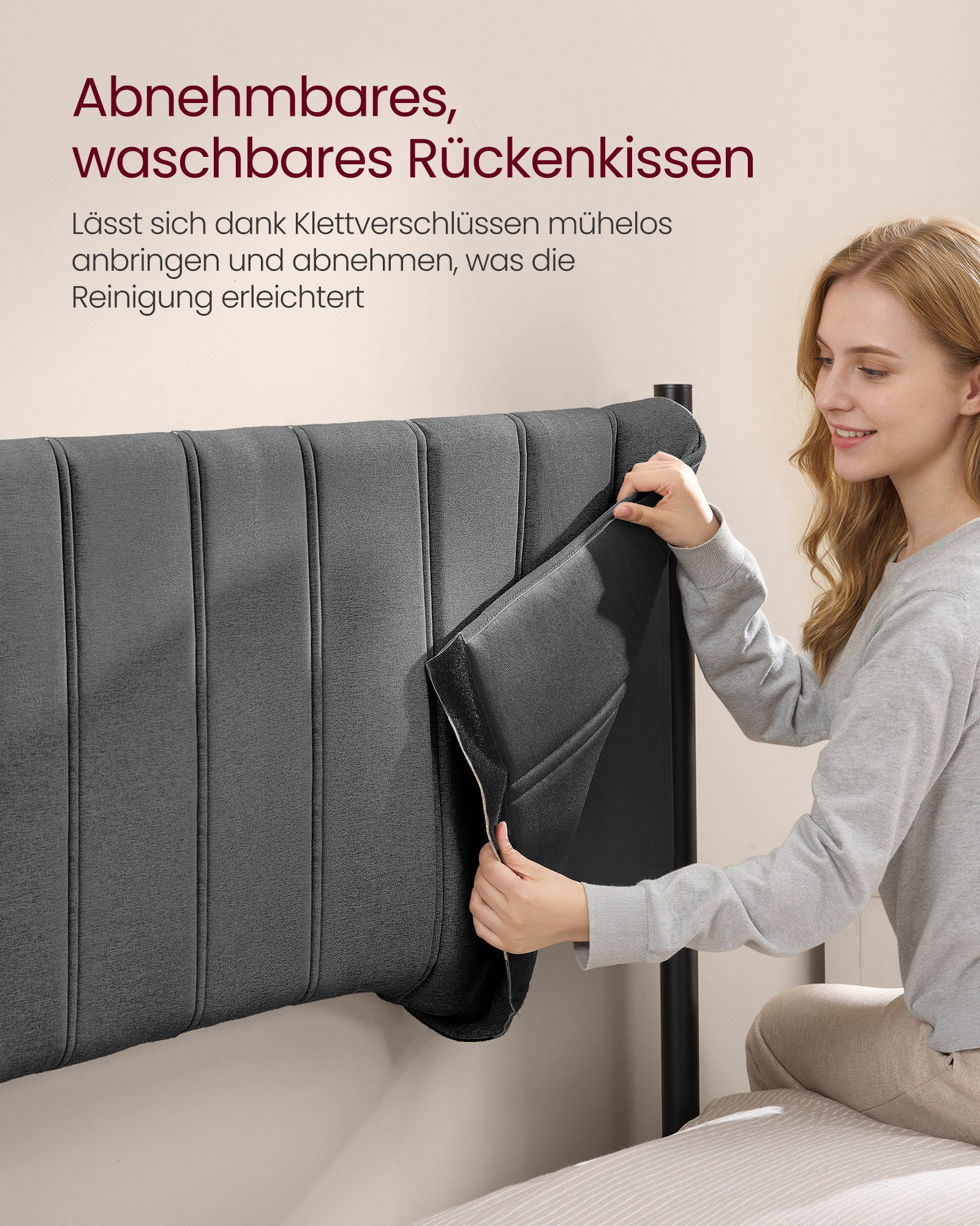 VASAGLE Polsterbett, mit gepolstertem Kopfteil, hochtragfähig, mehrere Größen verfügbar