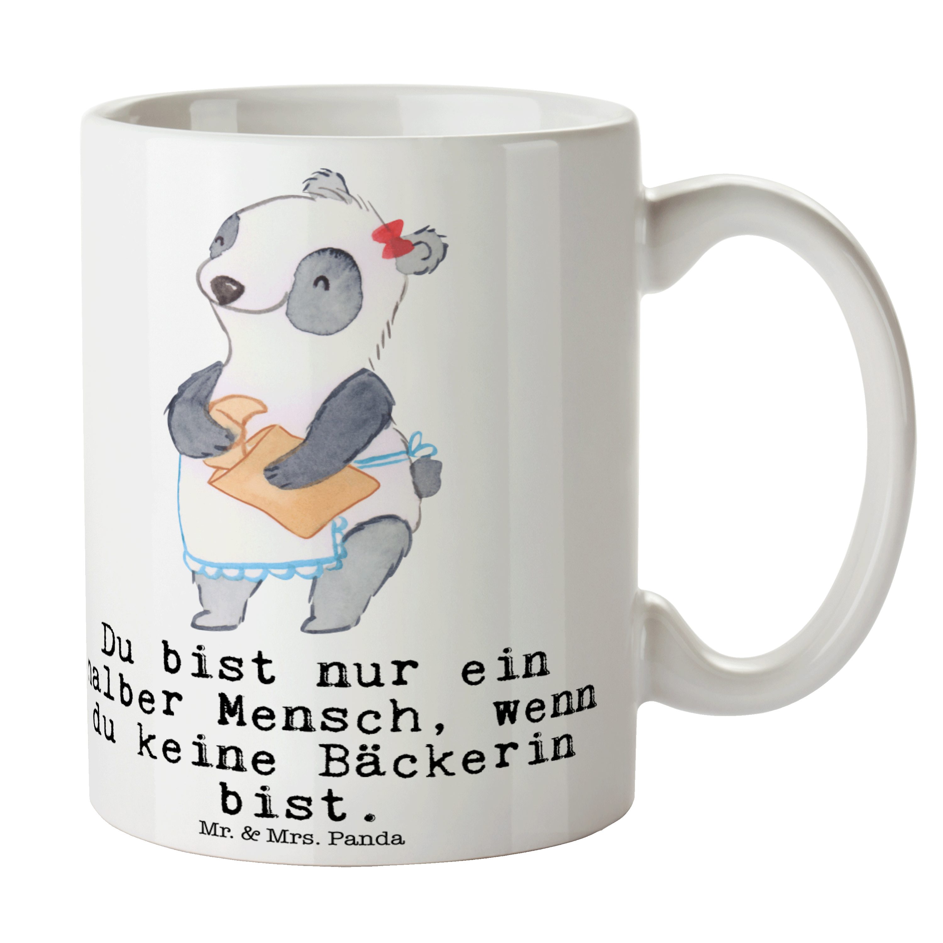 Mr. & Mrs. Panda Tasse Bäckerin mit Herz - Weiß - Geschenk, Becher, Brotbäckerin, Geschenk T, Keramik
