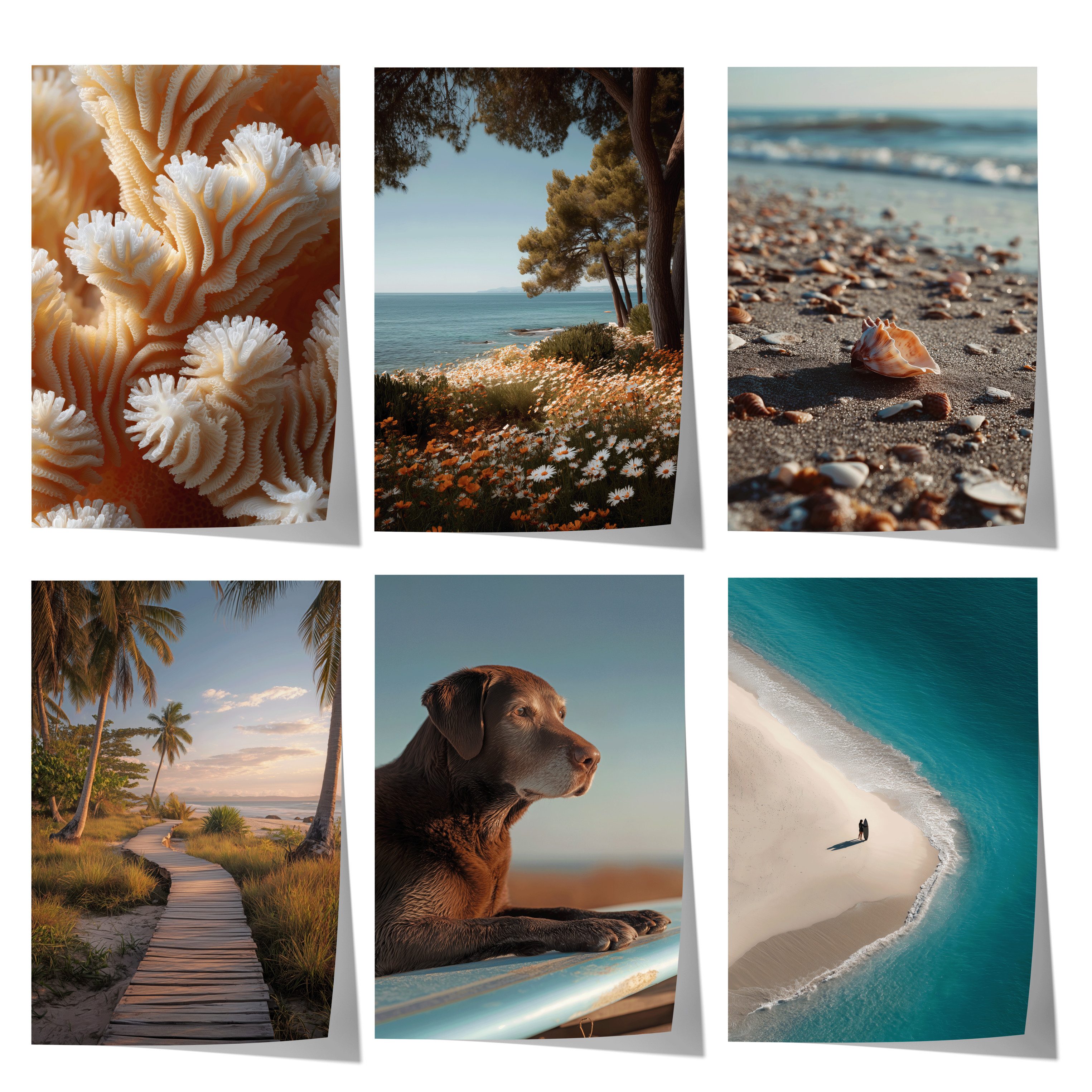 JUSTGOODMOOD Poster Strand Geschenkidee Strand Palmen Muscheln Dekoprint ohne Rahmen B 10, B (1 St)