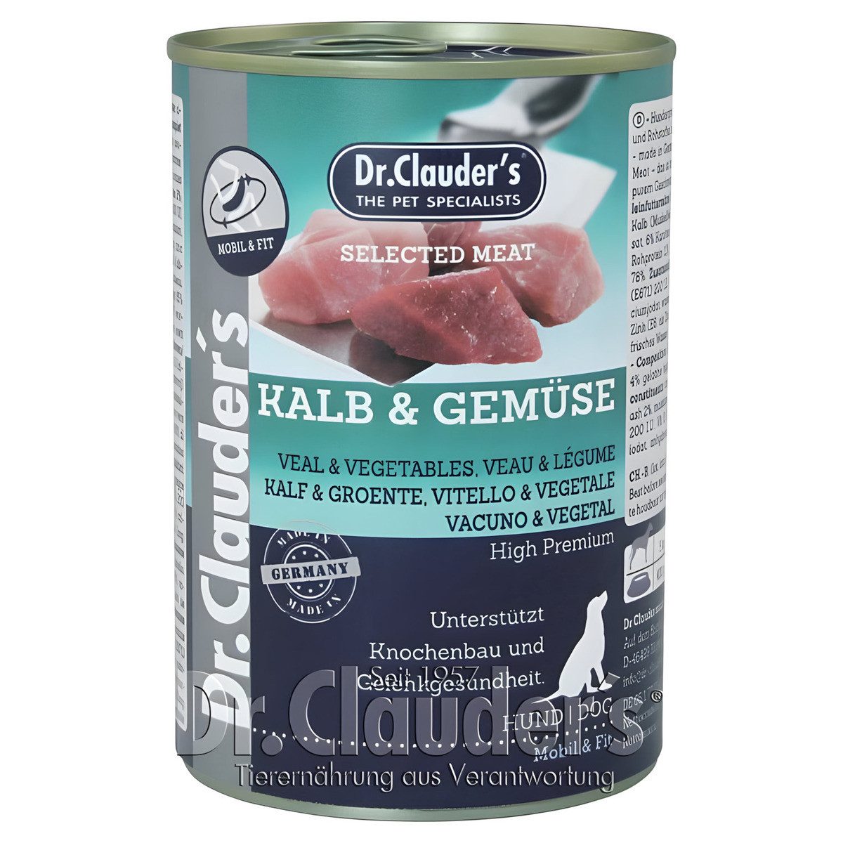 Dr. Clauder's Selected Meat mit Kalb & Gemüse 400 g - 6 Stück, Nassfutter für: Hund