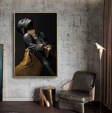 TPFLiving Kunstdruck (OHNE RAHMEN) Poster - Leinwand - Wandbild, Afrikanische Frau (Verschiedene Größen), Farben: Leinwand bunt - Größe: 20x30cm