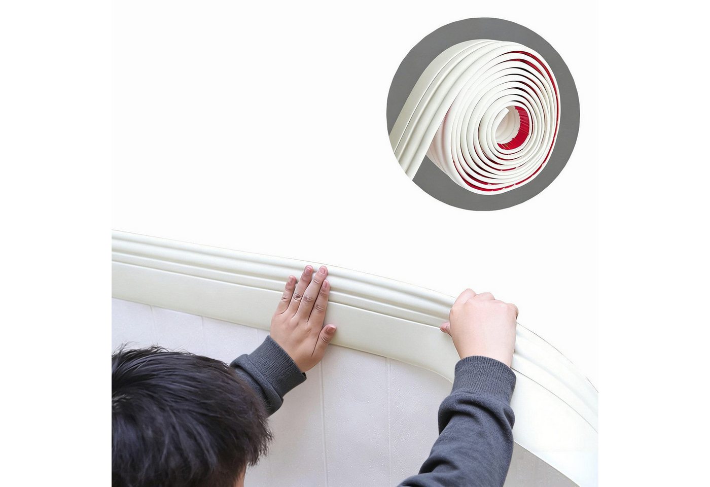 Agger Sockelleiste Weichsockelleiste, 9.8cm x 2m Weichsockelleiste Selbstklebend, L: 200 cm, H: 9.8 cm, für Küche und Badezimmerm, Flexible Knickleiste