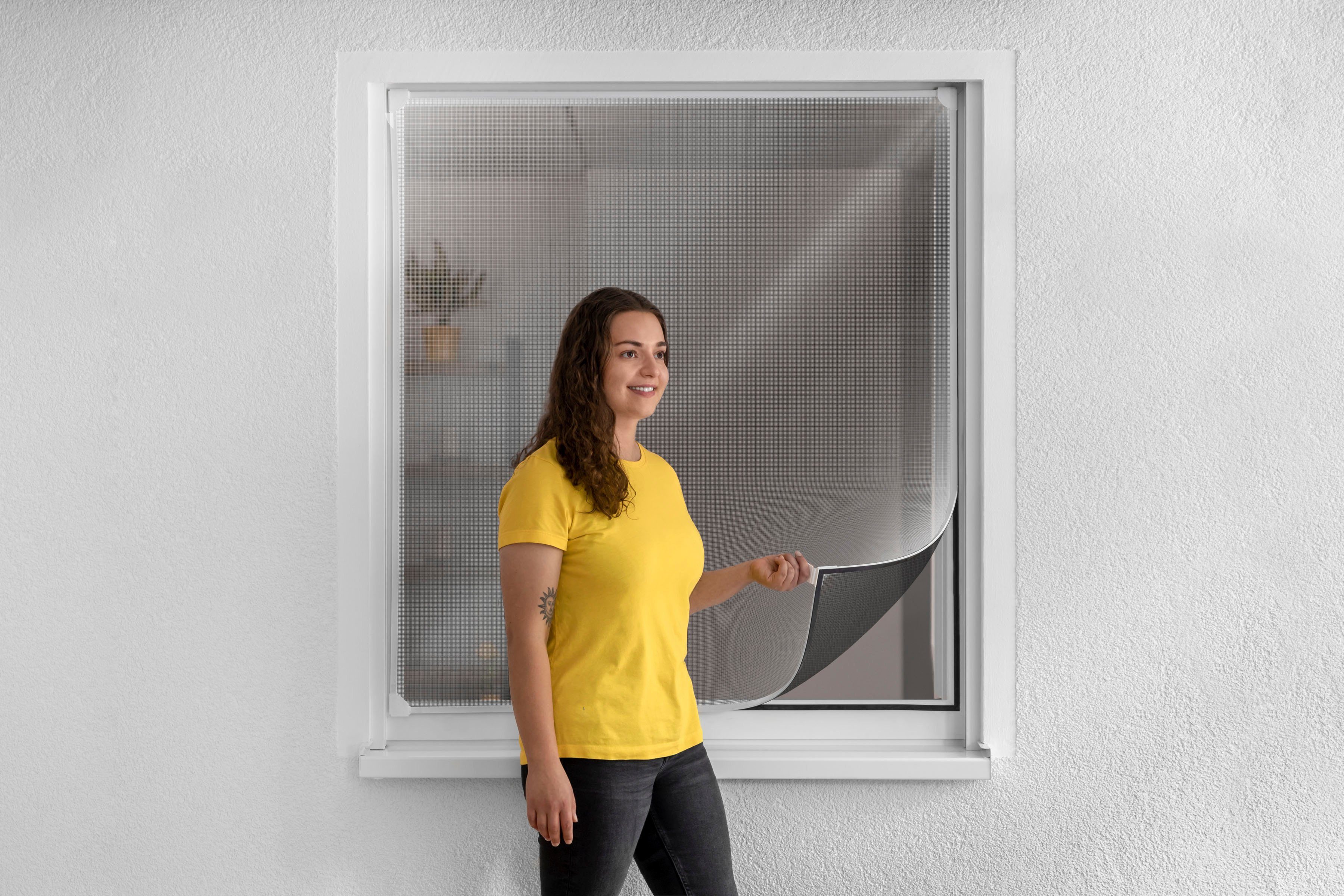 SCHELLENBERG Insektenschutz-Fensterrahmen Magnetrahmen mit reflektierendem Gewebe für Fenster, Insektenschutz Reflection, kürzbar, 100 x 120 cm, weiß, 50742 | Insektenschutzrahmen