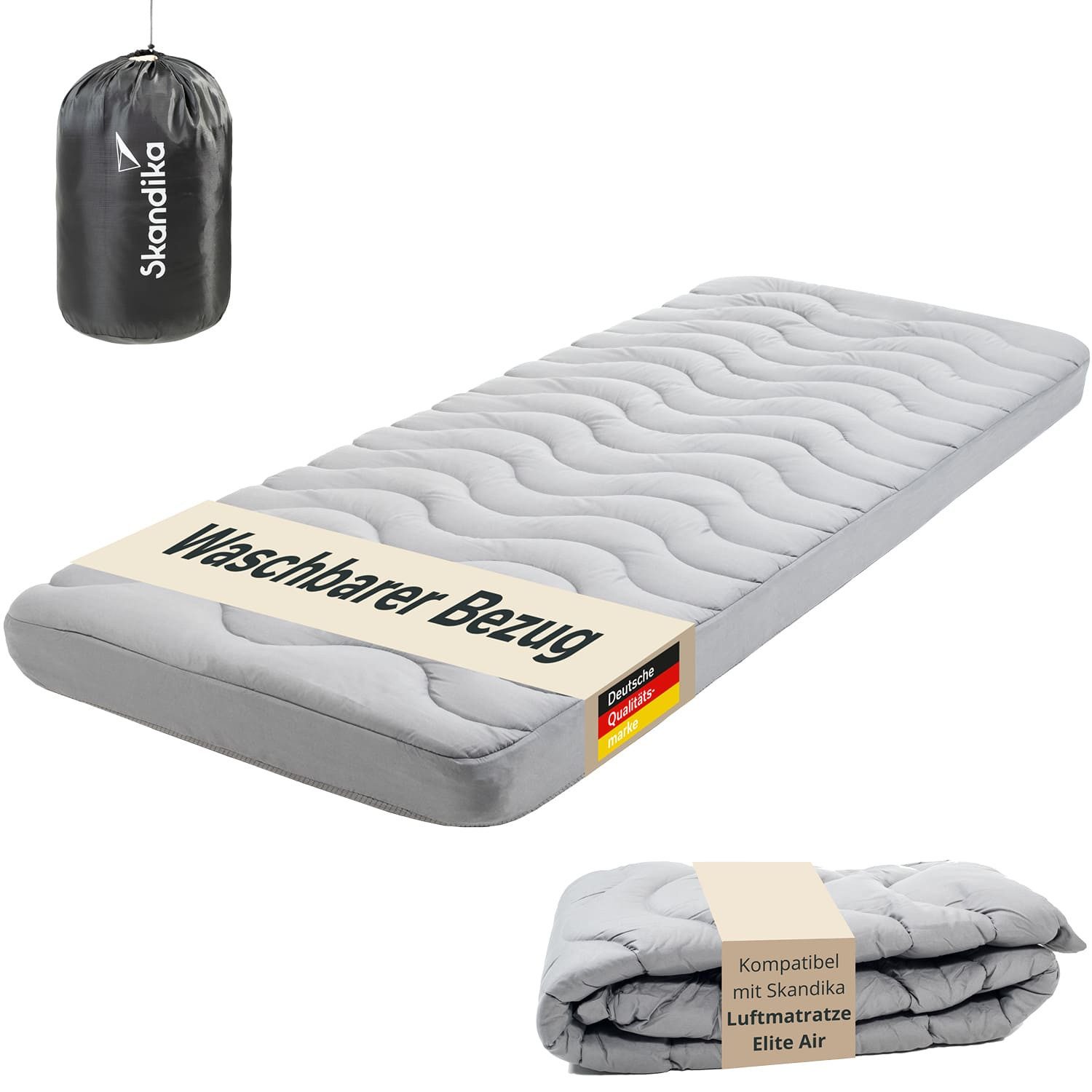 Skandika Luftmatratze Bezug für Luftmatratze Elite Air, Matratzentopper, weich, (waschbar, mit Aufbewahrungstasche, hypoallergen, antibakteriell), atmungsaktiv, mit Reißverschluss, Antirutsch-Noppen an der Unterseite