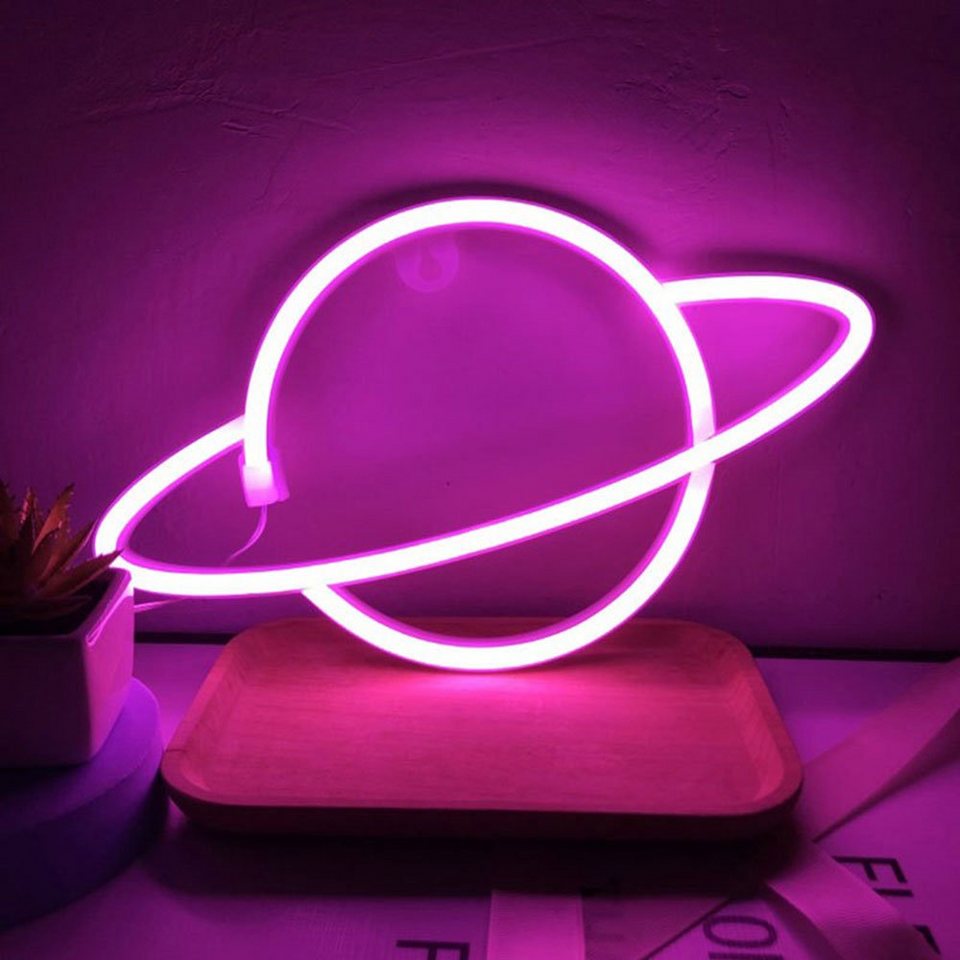 Rosnek LED Dekolicht Planet Moon, für Wand Shop Schlafzimmer Bar Party  Weihnachtsdeko, 2835 SMD LED, Multicolor, LED Neon Sign Light