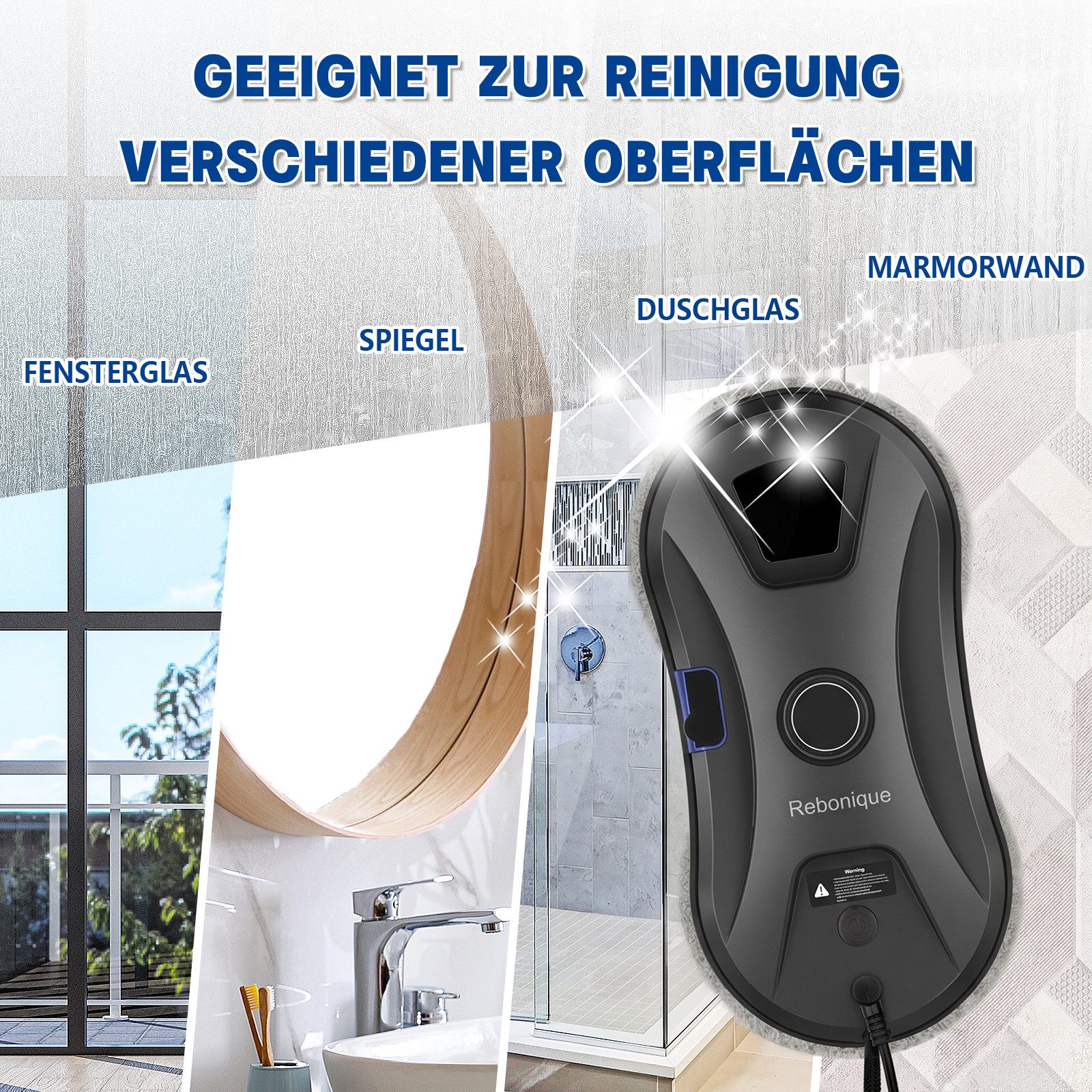 Rebonique Fensterputzroboter Elektrischer Fensterputzer 5600Pa Intelligenter Kanten-Erkennung, 3-Modi Automatische Wasserstrahl Fensterreiniger Roboter – Bild 4 von 5
