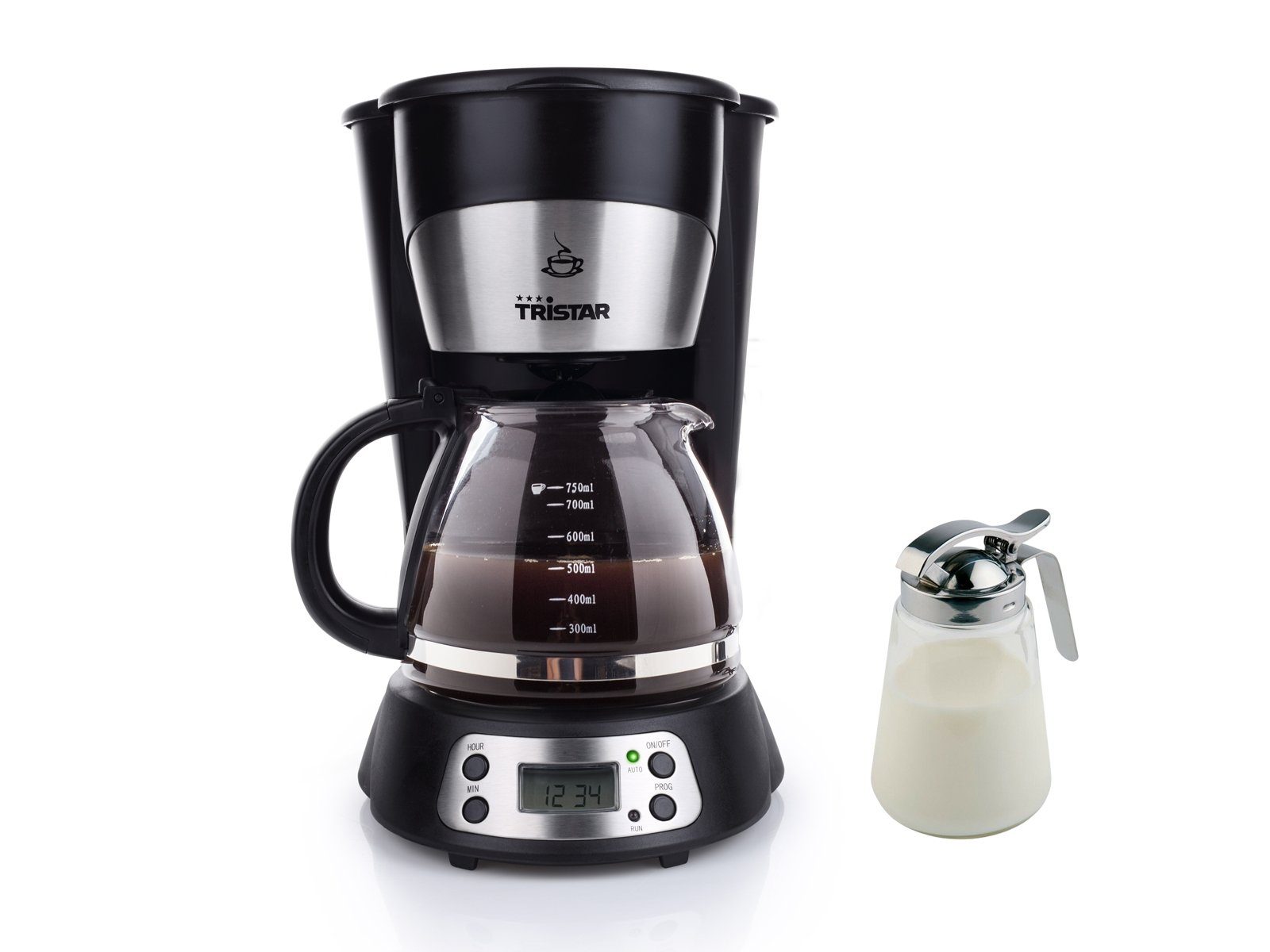 Kaffeekanne, Glaskanne Filterkaffeemaschine, 8 & Setpoint & 0.75l Milchkännchen mit Zeitschaltuhr Permanentfilter, Permanentfilter Tassen