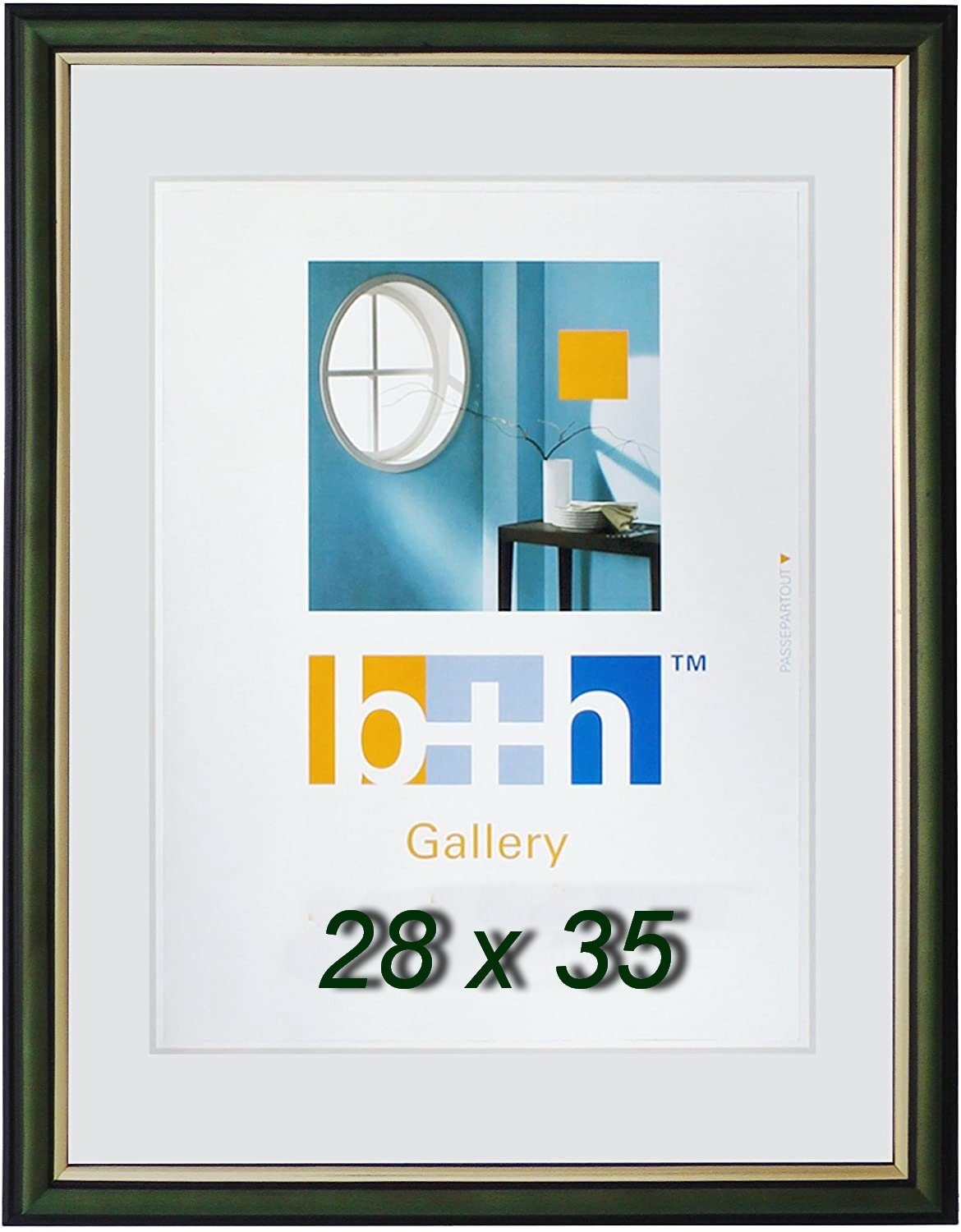 Oslo MasterLine Einzelrahmen Echtholz FSC zertifiziert, Echtglasscheibe Drehspannfedern, Format 28 x 35 cm Rahmenfarbe grün - gold