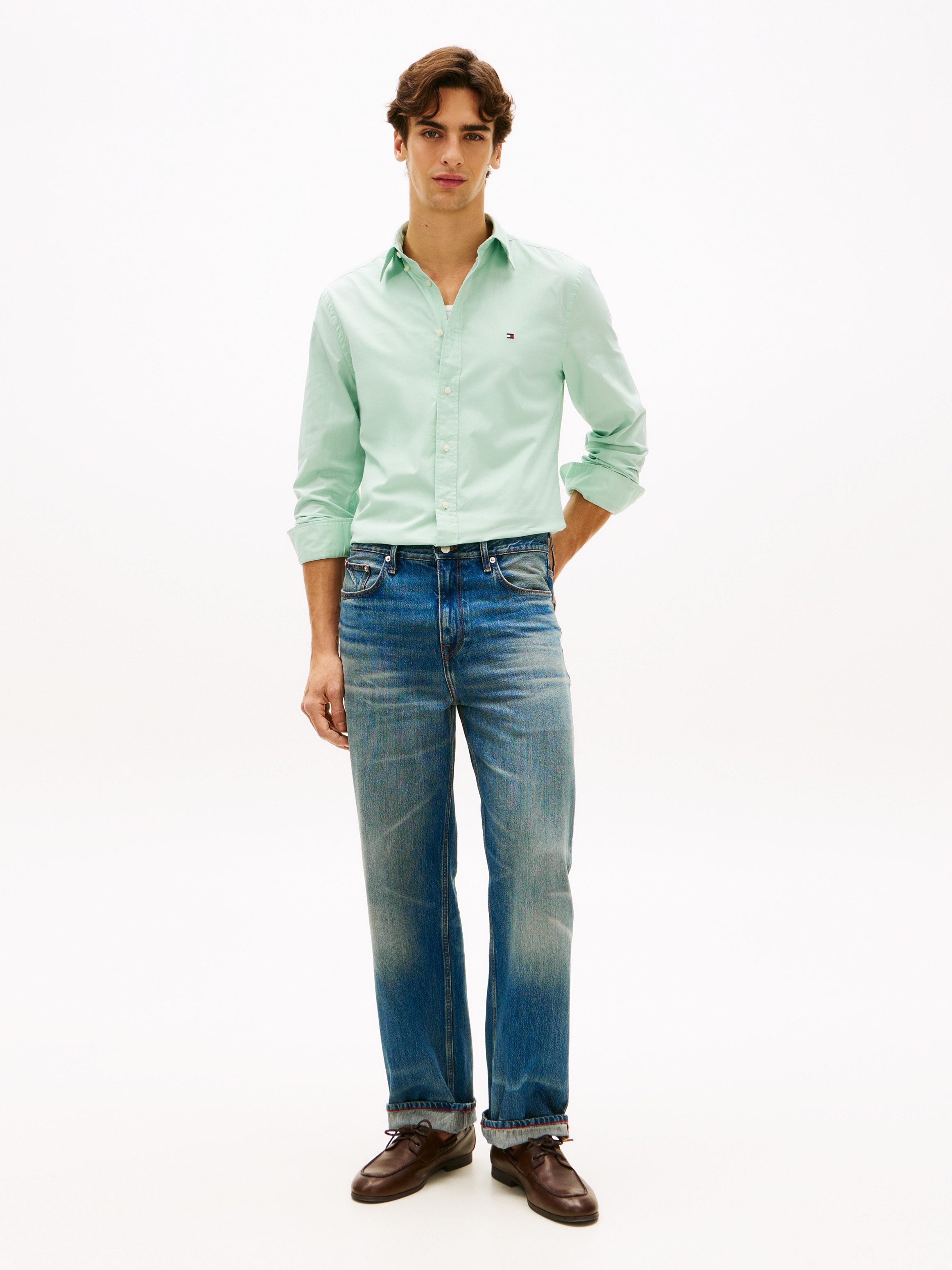 Tommy Hilfiger Businesshemd FLEX POPLIN SOLID unifarben, klassisch, regular fit, Baumwolle, Button-down-Kragen