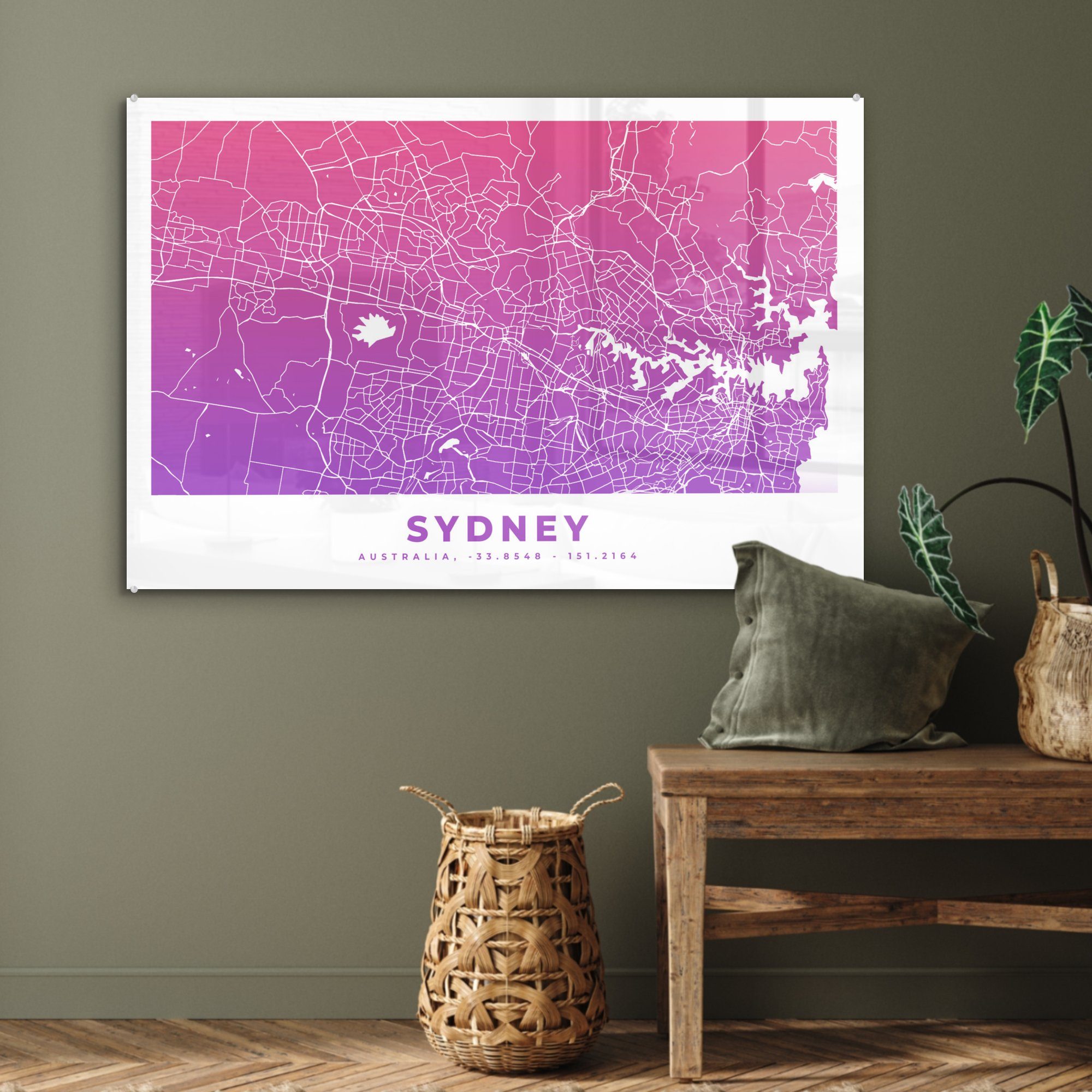 & Acrylglasbilder Schlafzimmer St), (1 MuchoWow - - Acrylglasbild Australien, Sydney Wohnzimmer Stadtplan