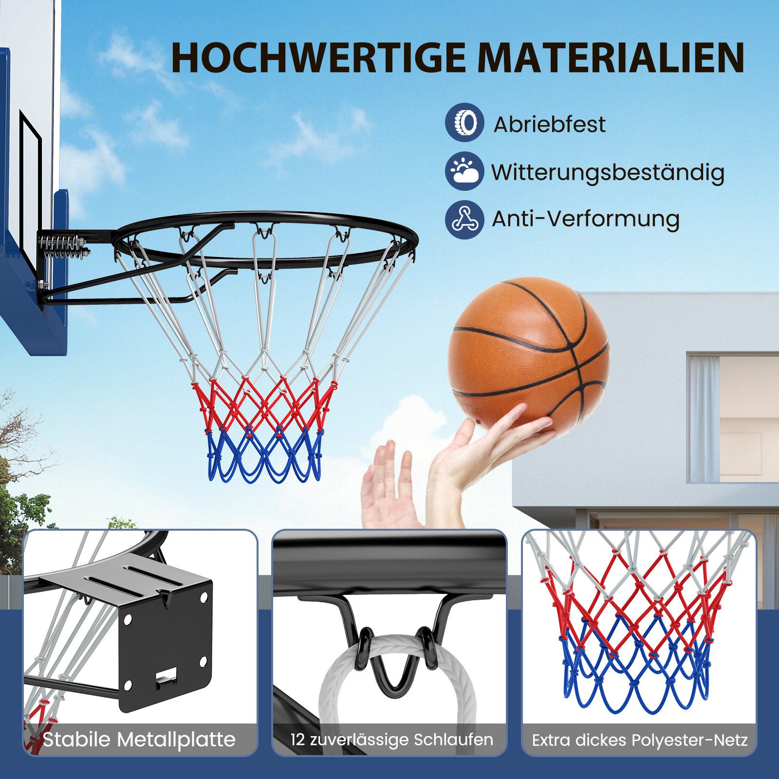 COSTWAY Basketballkorb, Ø45cm Basketballring mit Netz