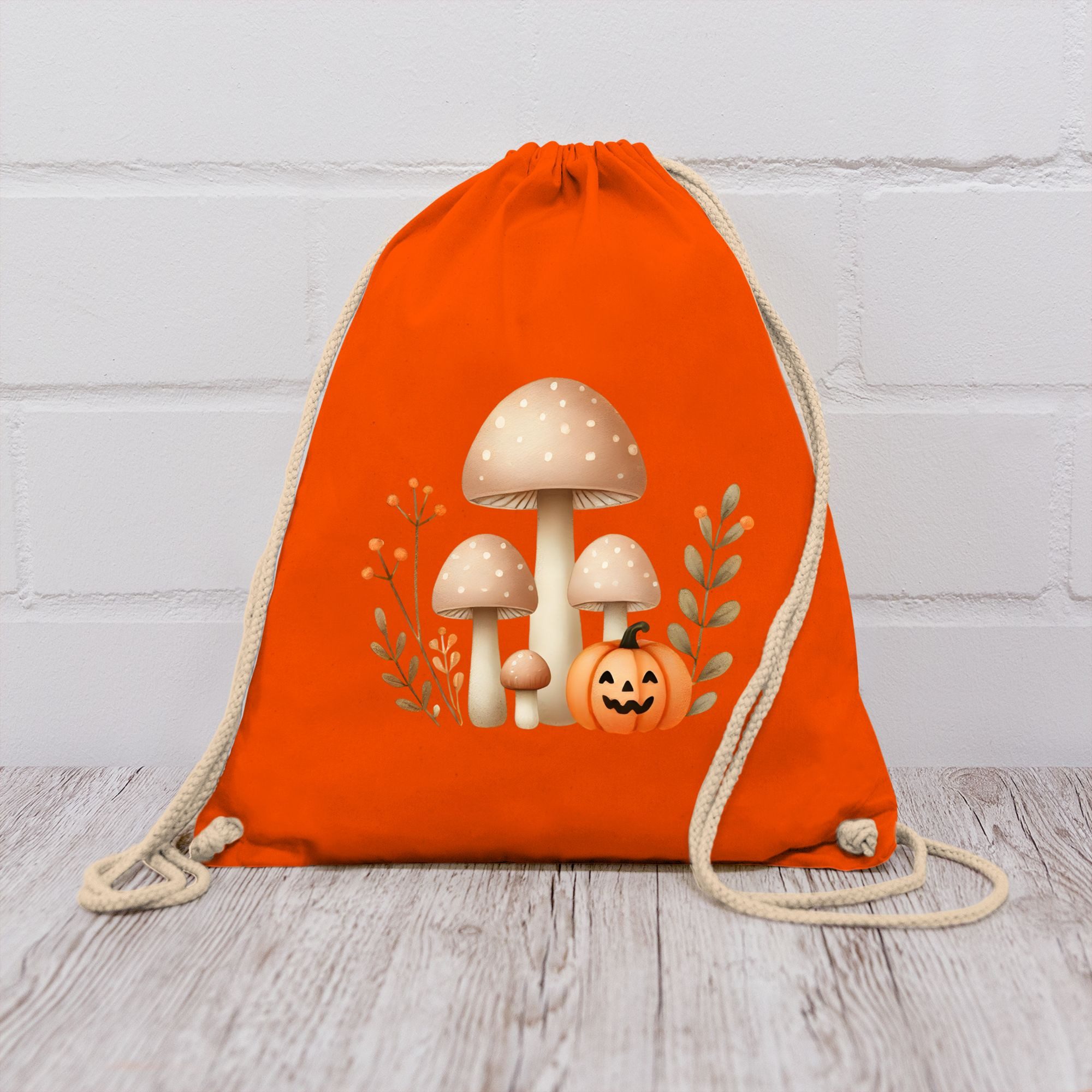 Shirtracer Turnbeutel Süße Pilze mit Kürbis, Herbstliches Baby und Kinder Motiv, Geschenki, Halloween Beutel