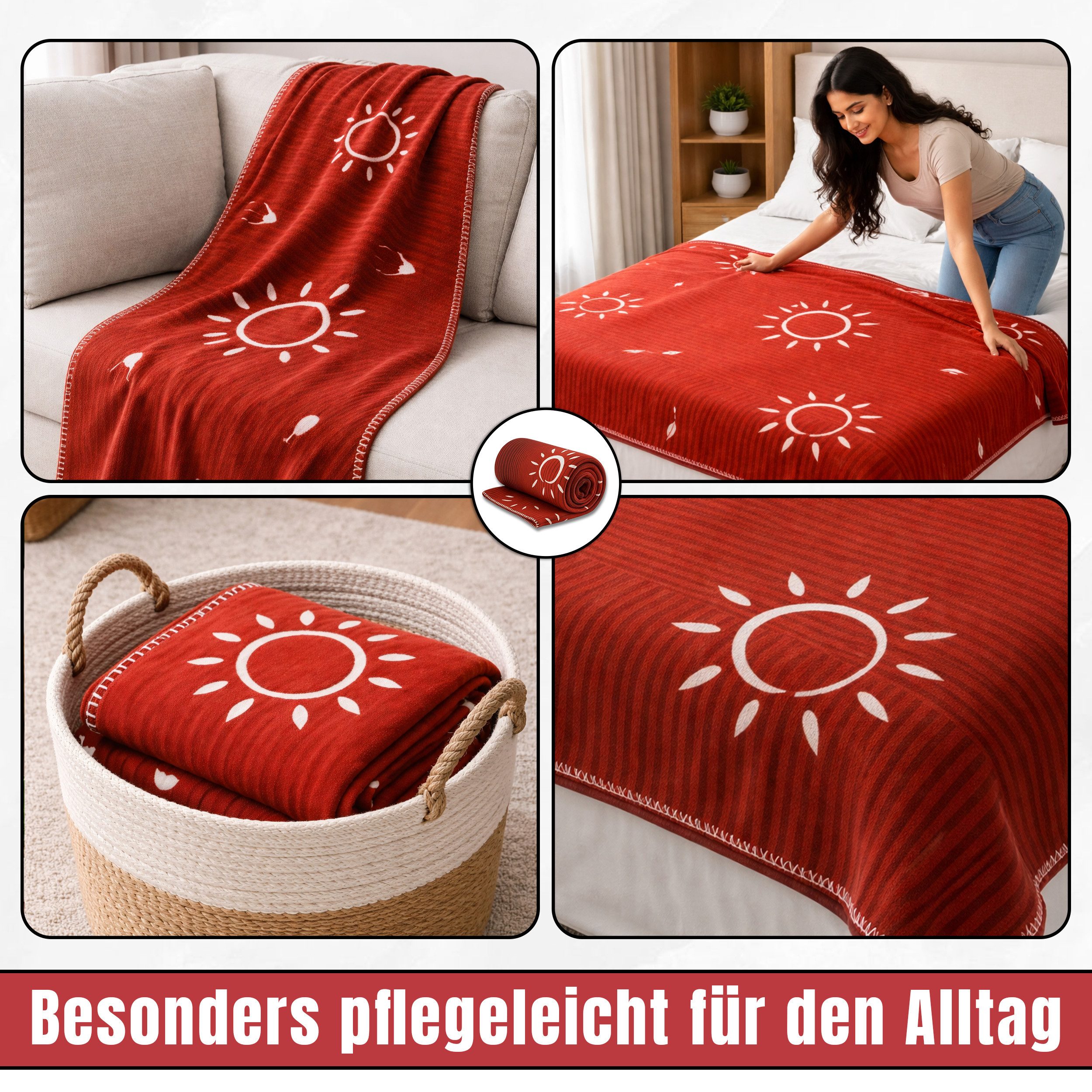 geborgenschlafen Tagesdecke Kuscheldecke SONNENGRUß - Bio-Baumwolle, mit Häkelkante - GOTS zertifiziert