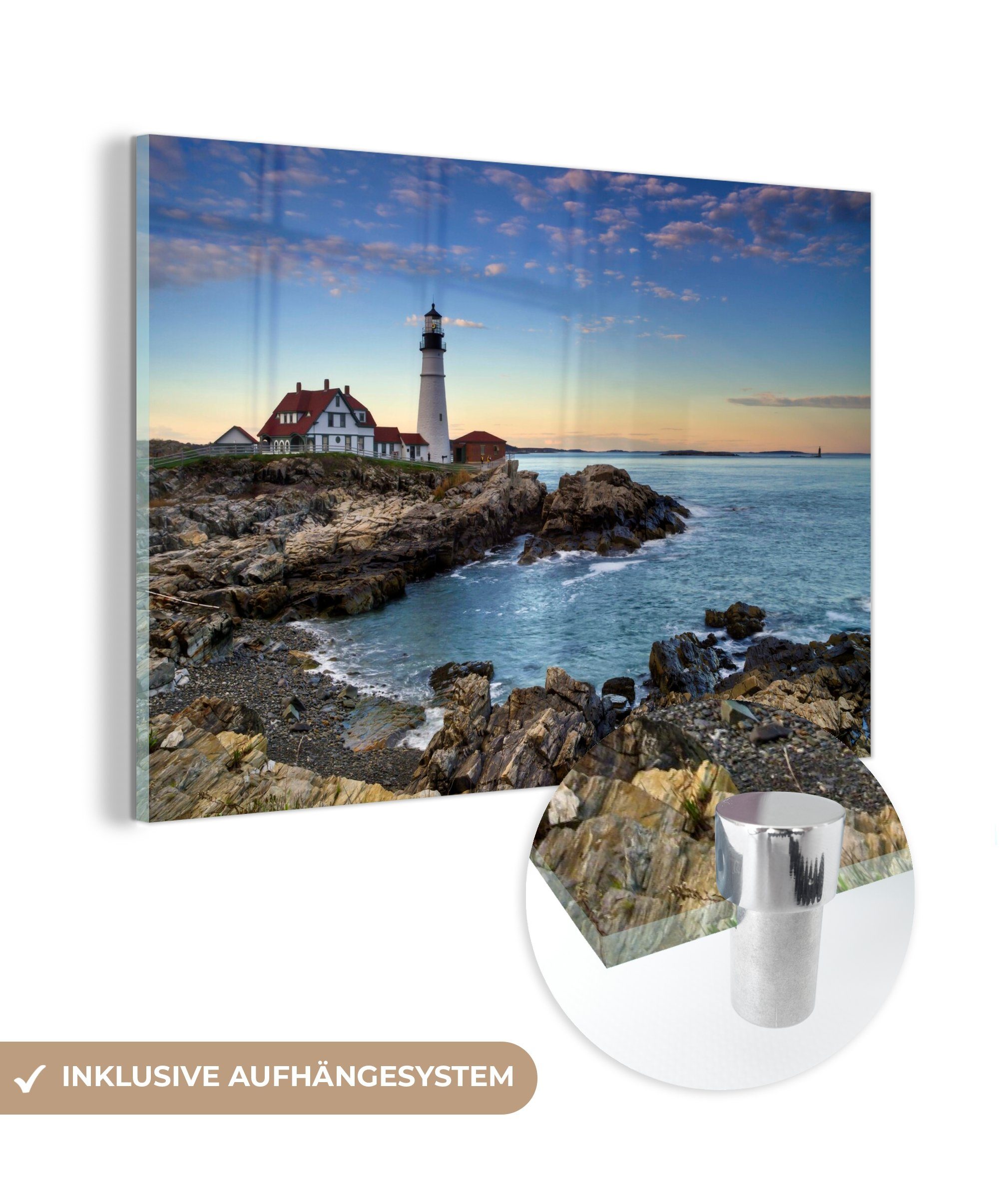 MuchoWow Acrylglasbild Portland Head Leuchtturm, (1 St), Acrylglasbilder Wohnzimmer & Schlafzimmer