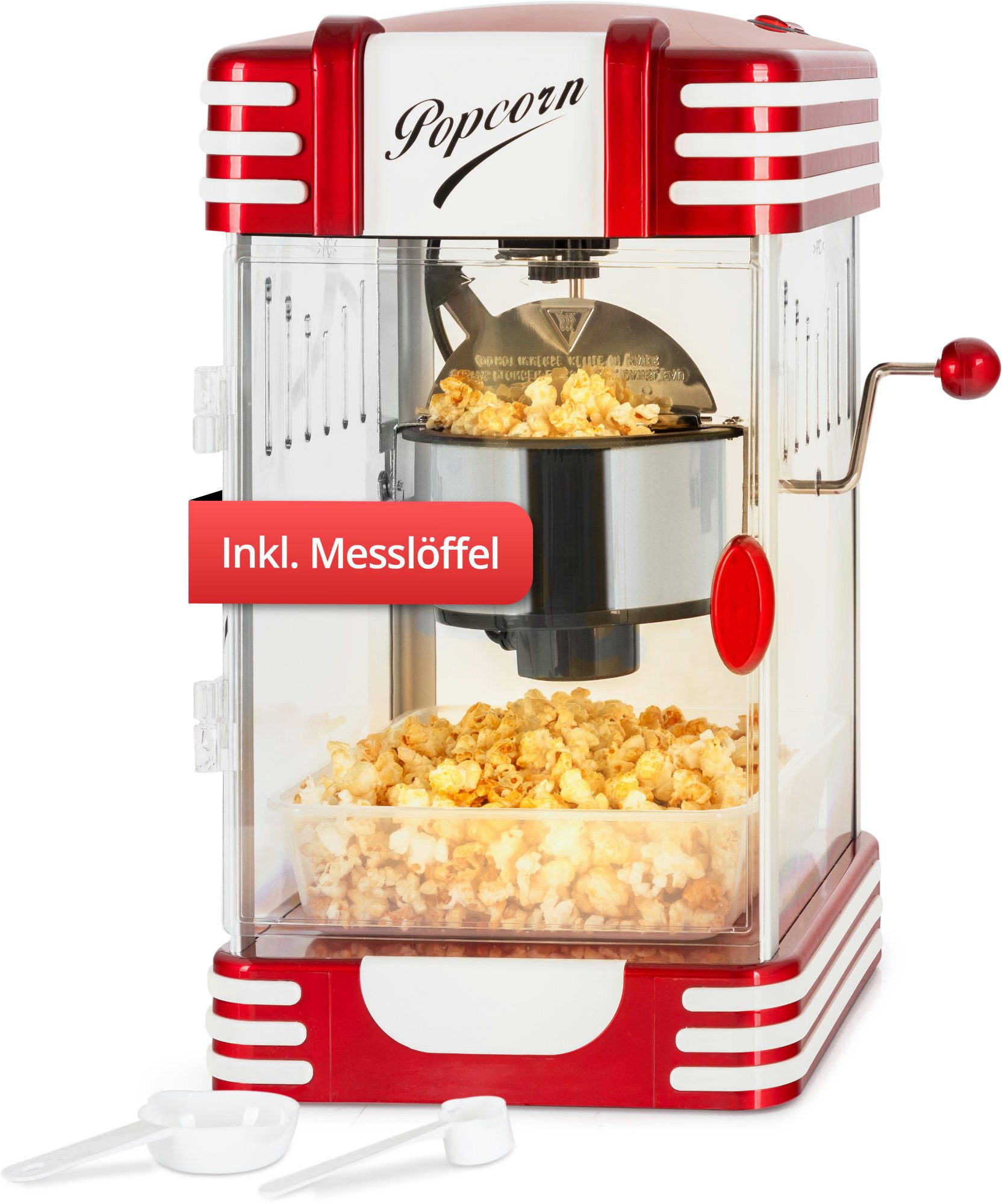 Stagecaptain Popcornmaschine PCM-300 Popcorn Maschine, Retro-Design - Kurze Aufheizzeit - Mit Dosierlöffeln