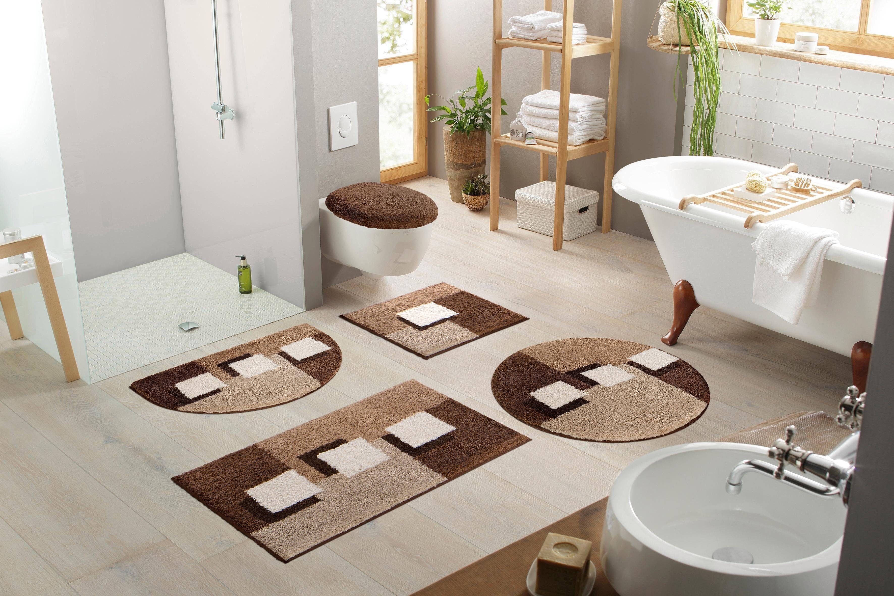 OTTO home Badematte Ada, Badvorleger, Badezimmer Teppich, Höhe 21 mm, rutschhemmend beschichtet, fußbodenheizungsgeeignet, schnell trocknend, strapazierfähig, Polyester, quadratisch, Badteppich, Badematten auch als 3 teiliges Set erhältlich