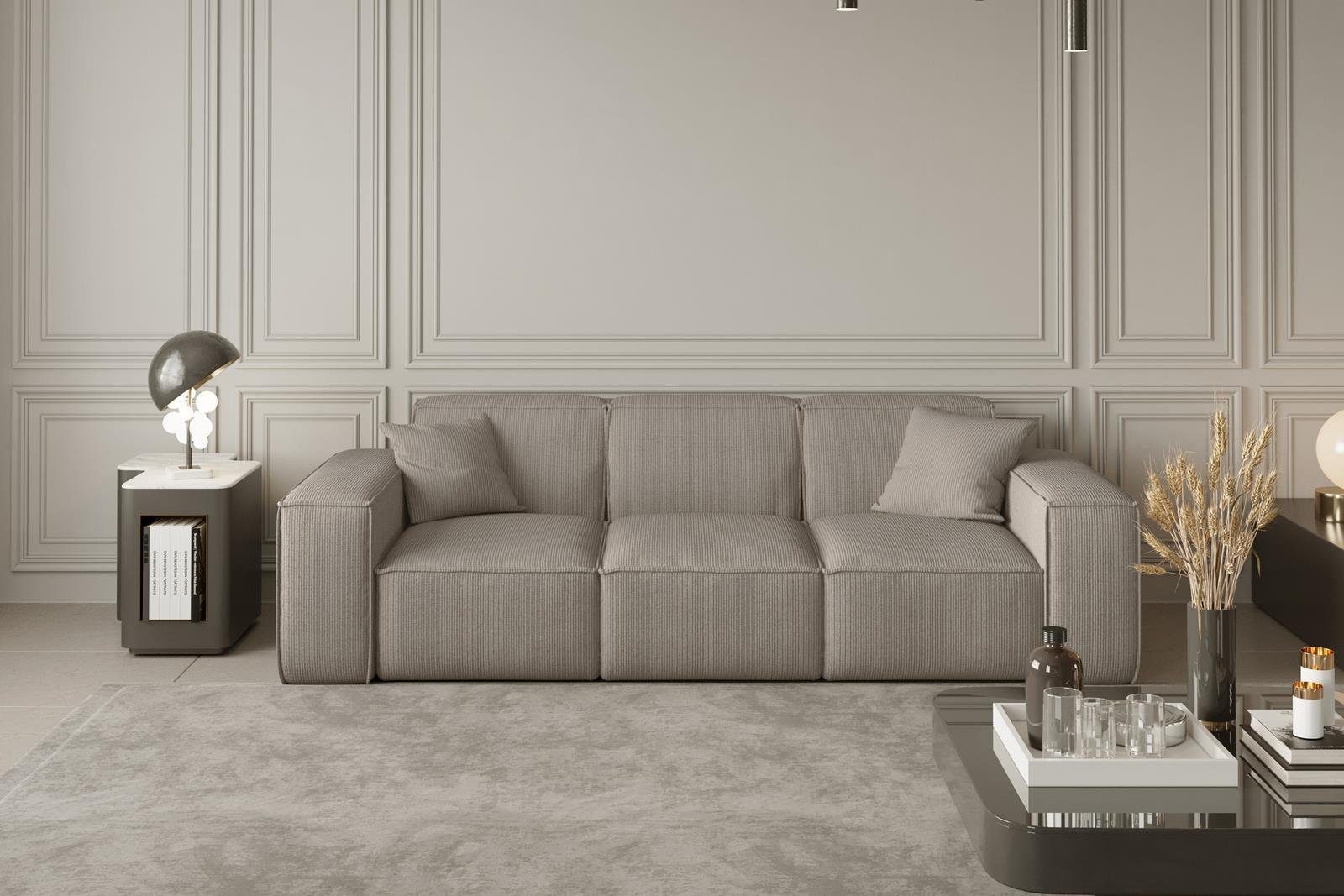 Beautysofa Sofa Lugano aus Cordstoff oder Veloursstoff, 3-Sitzer Sofa, Dreisitzer im modernes Stil, inklusive Wellenfedern