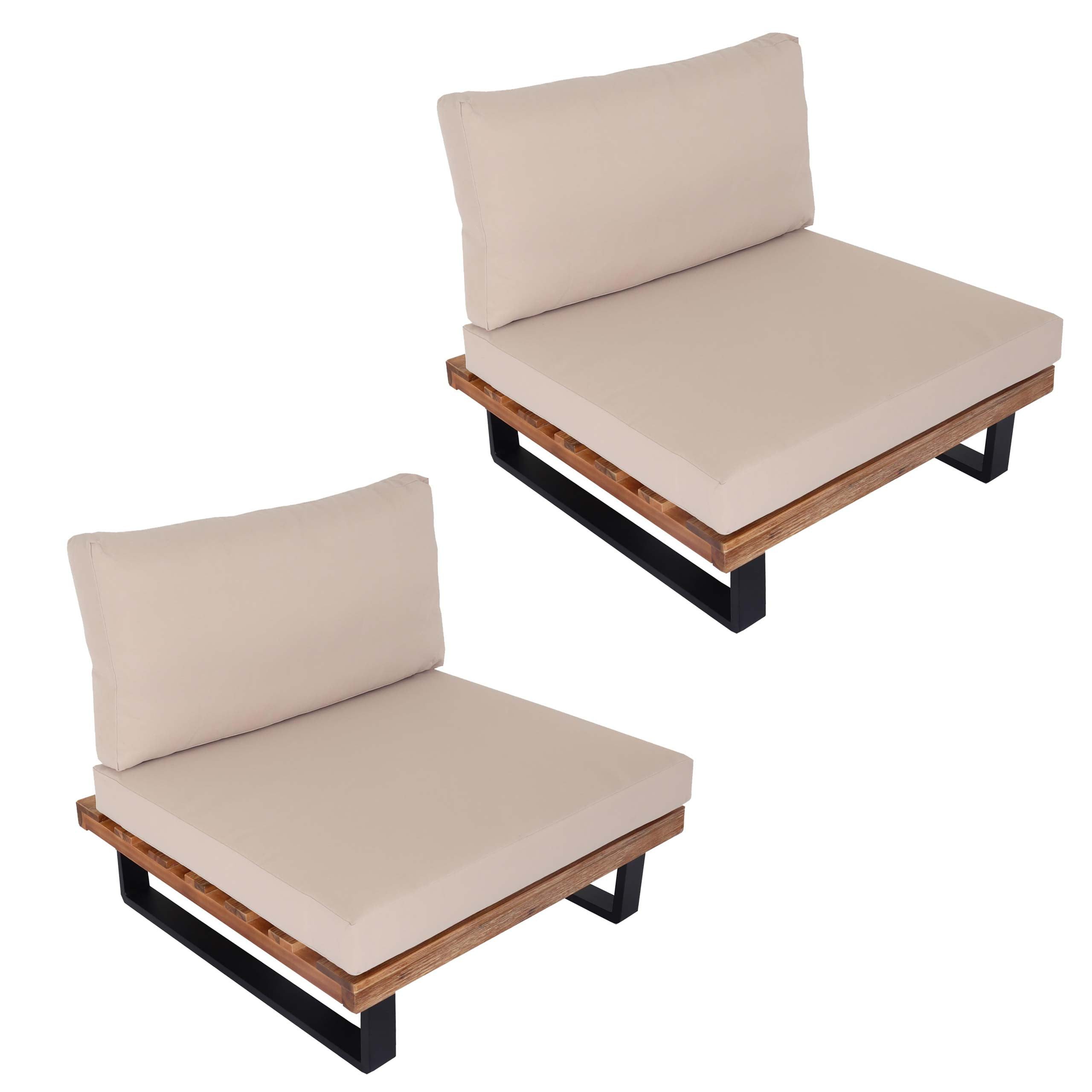 PROREGAL® Gartenlounge-Sessel 2er-Set Garten-Sessel Akazie Holz Alu Grau/Braun/Hellbraun
