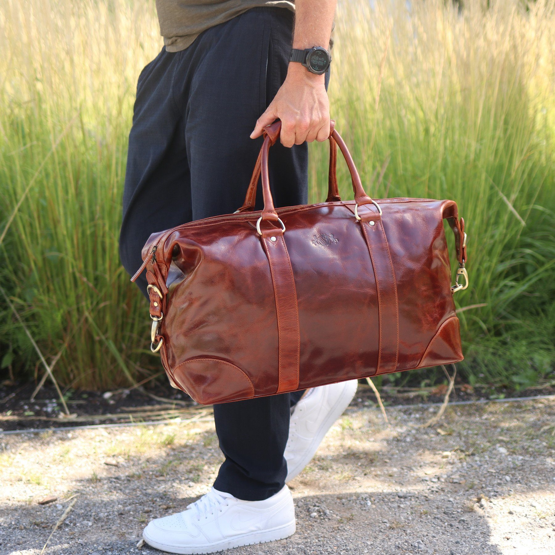 SID & VAIN Reisetasche echt Leder Weekender groß Ledertasche tan AUSTIN, Echtleder Reisegepäck für Damen & Herren, Sporttasche XL Hellbraun