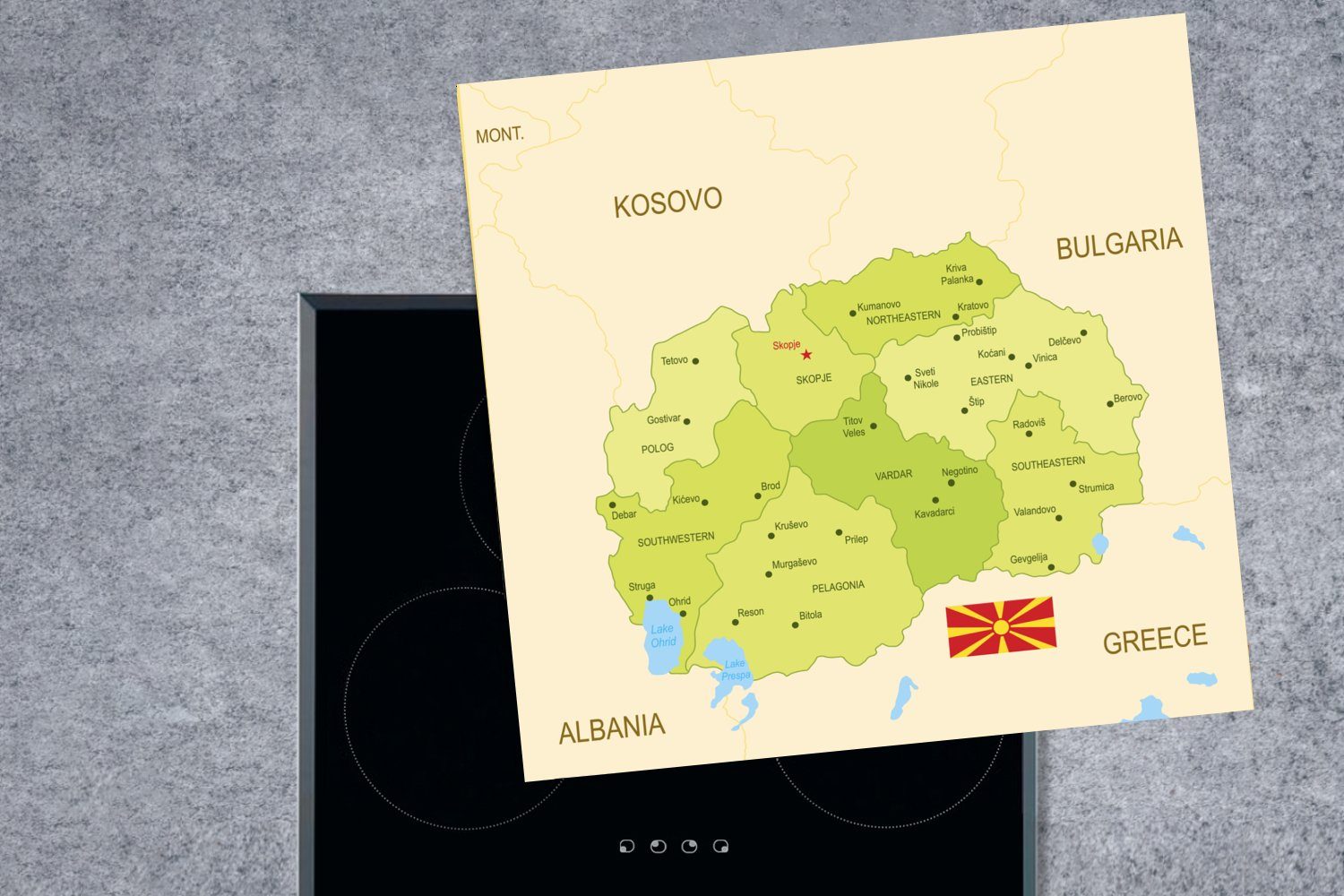 MuchoWow Herdblende-/Abdeckplatte Illustration einer detaillierten (1 Karte für Nordmazedonien, Arbeitsplatte tlg), küche cm, Ceranfeldabdeckung, 78x78 Vinyl, von