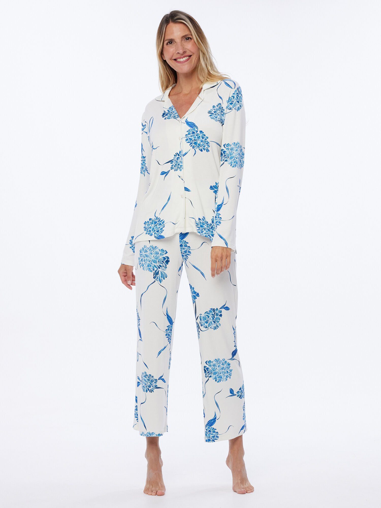 Pure Shape Pyjama Hemdbluse & Hose elastisch mit Blumenprint günstig online kaufen