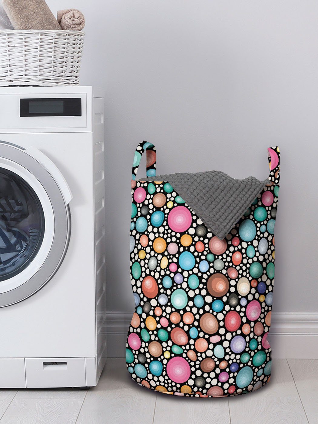 Abakuhaus Wäschesäckchen Wäschekorb mit Griffen Geometrisch Kordelzugverschluss für Round Shaped Waschsalons, Seesteinen