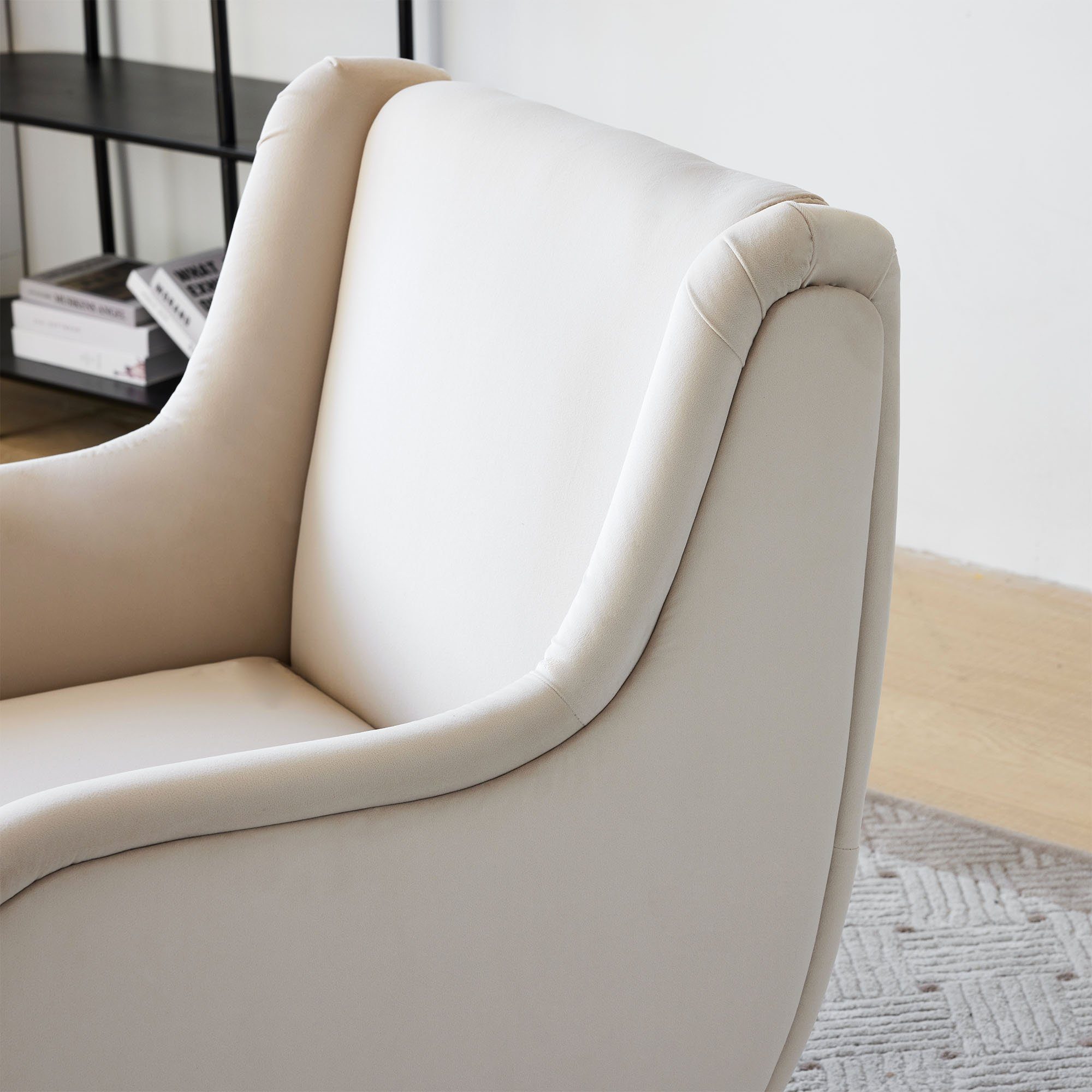 Samtstuhl Rückenlehne, Relaxsessel Stil, (Wohnzimmer-Freizeitsessel beige hoher Metallbeinarmlehne), mit mit im Polstersessel Sessel OKWISH Loungesessel modernen Samtstuhl,