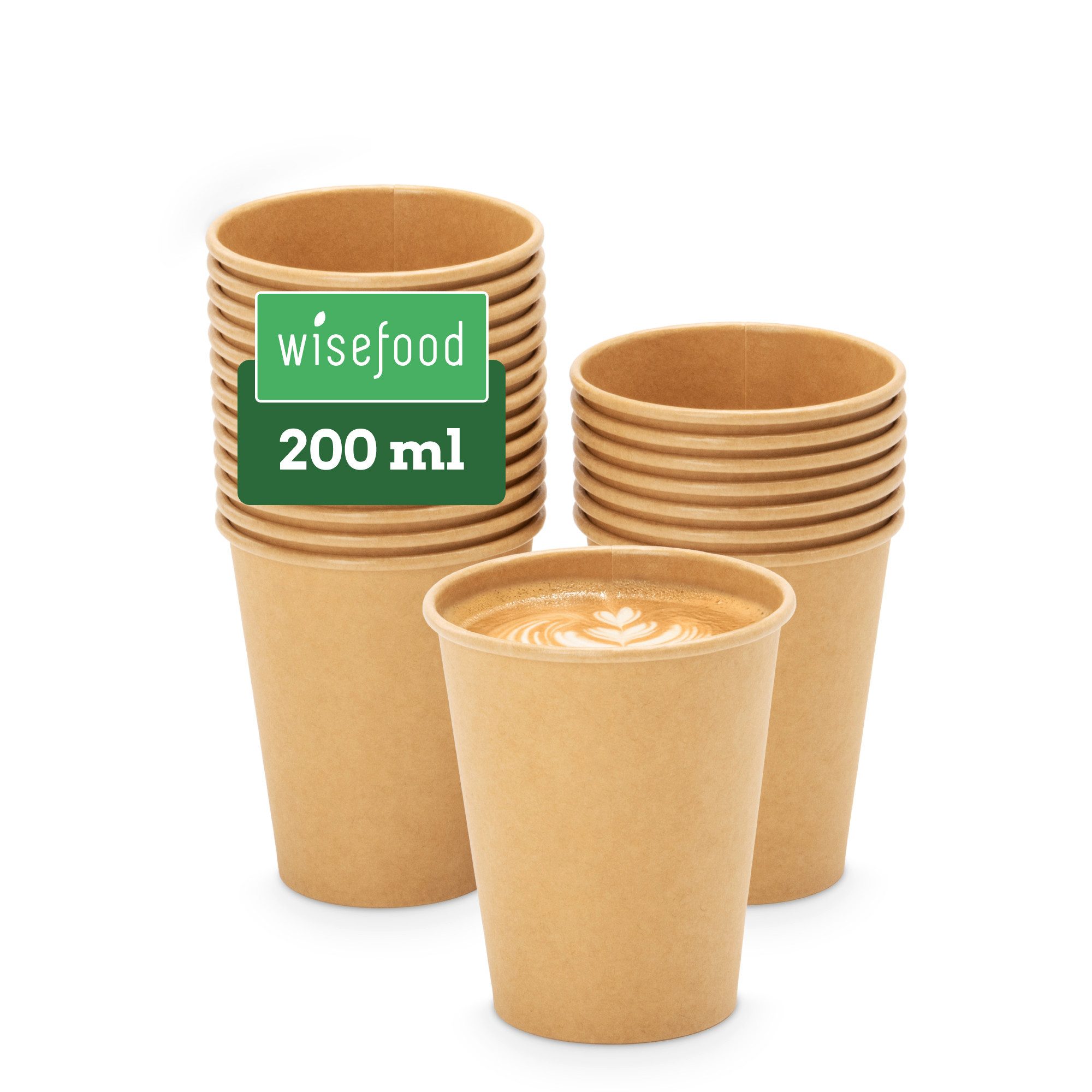 wisefood Einwegbecher 50-tlg., Bio-Pappbecher, 200, 50-tlg., Papier