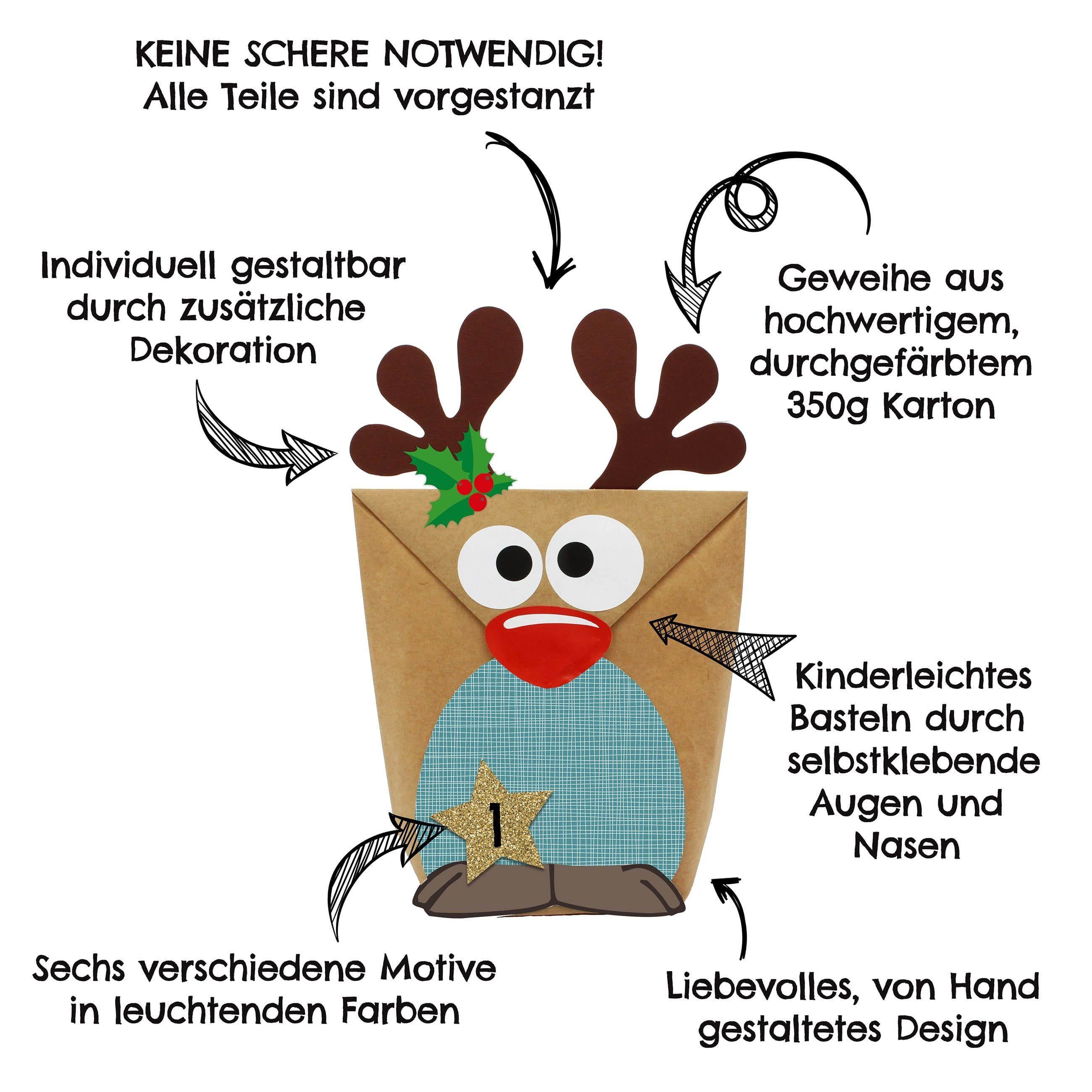 PAPIERDRACHEN Adventskalender Papierdrachen DIY Adventskalender zum Befüllen - Rentiere zum Basteln