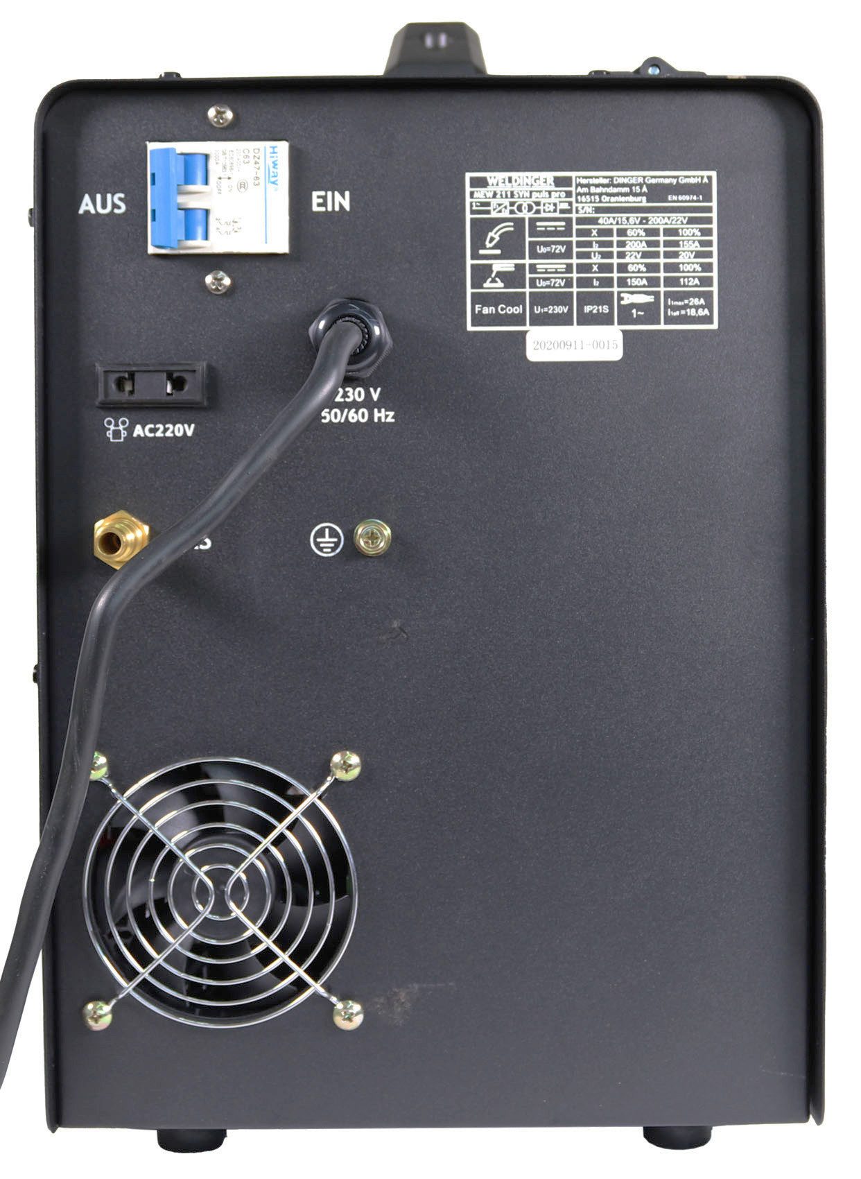 WELDINGER Schutzgasschweißgerät Synergischer Schweißinverter MEW 211 SYN puls pro 4-Rollenantrieb Puls, 20 - 200 A, 22-tlg., Vierollenantrieb