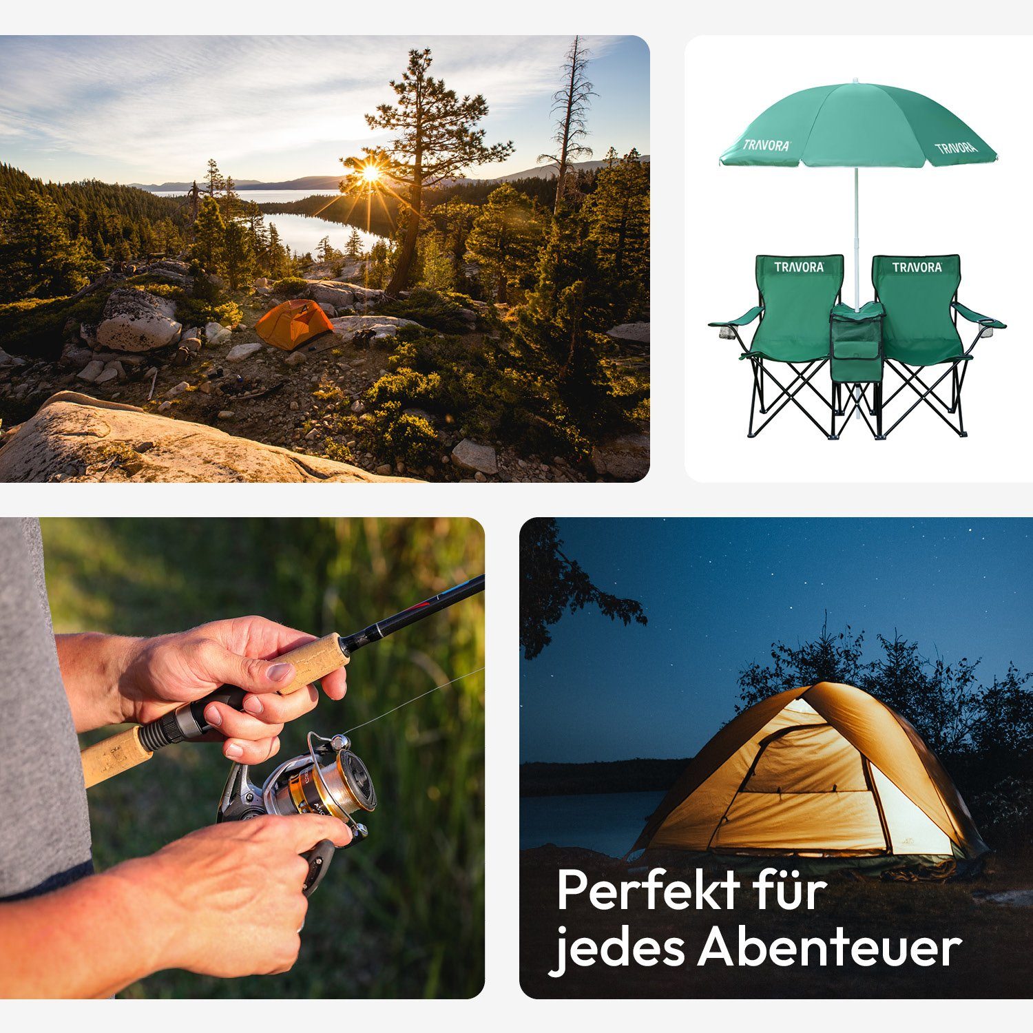MOVAN Campingstuhl 2er Partner Anglerstuhl Campingstuhl mit Sonnenschirm und Kühlfach – Bild 5 von 5
