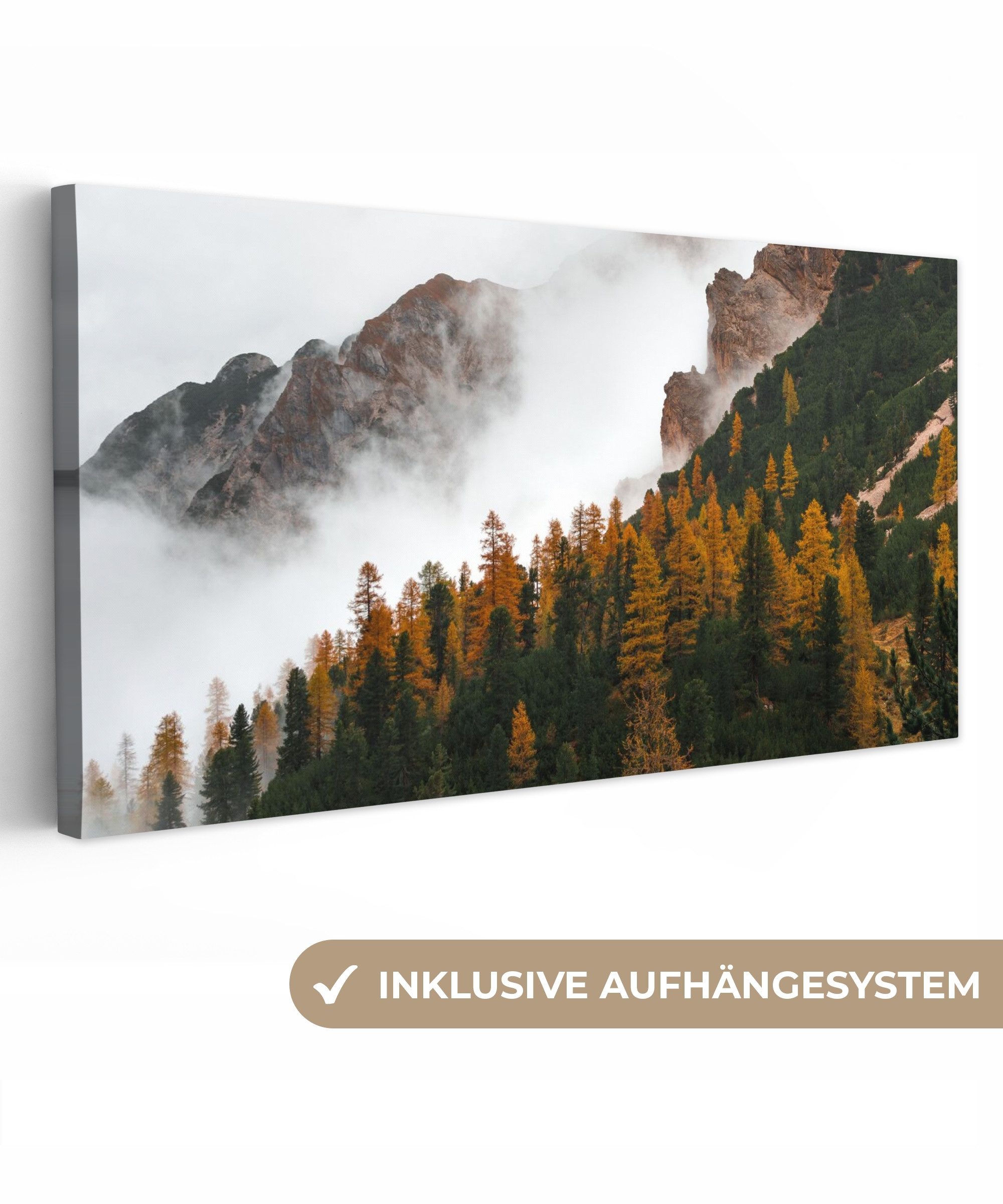 OneMillionCanvasses® Leinwandbild Panorama Kiefer - Herbst - Berg - Landschaft, Fotodruck (1 St), Wandbild, Deko Schlafzimmer Wohnzimmer Flur 40x20 cm