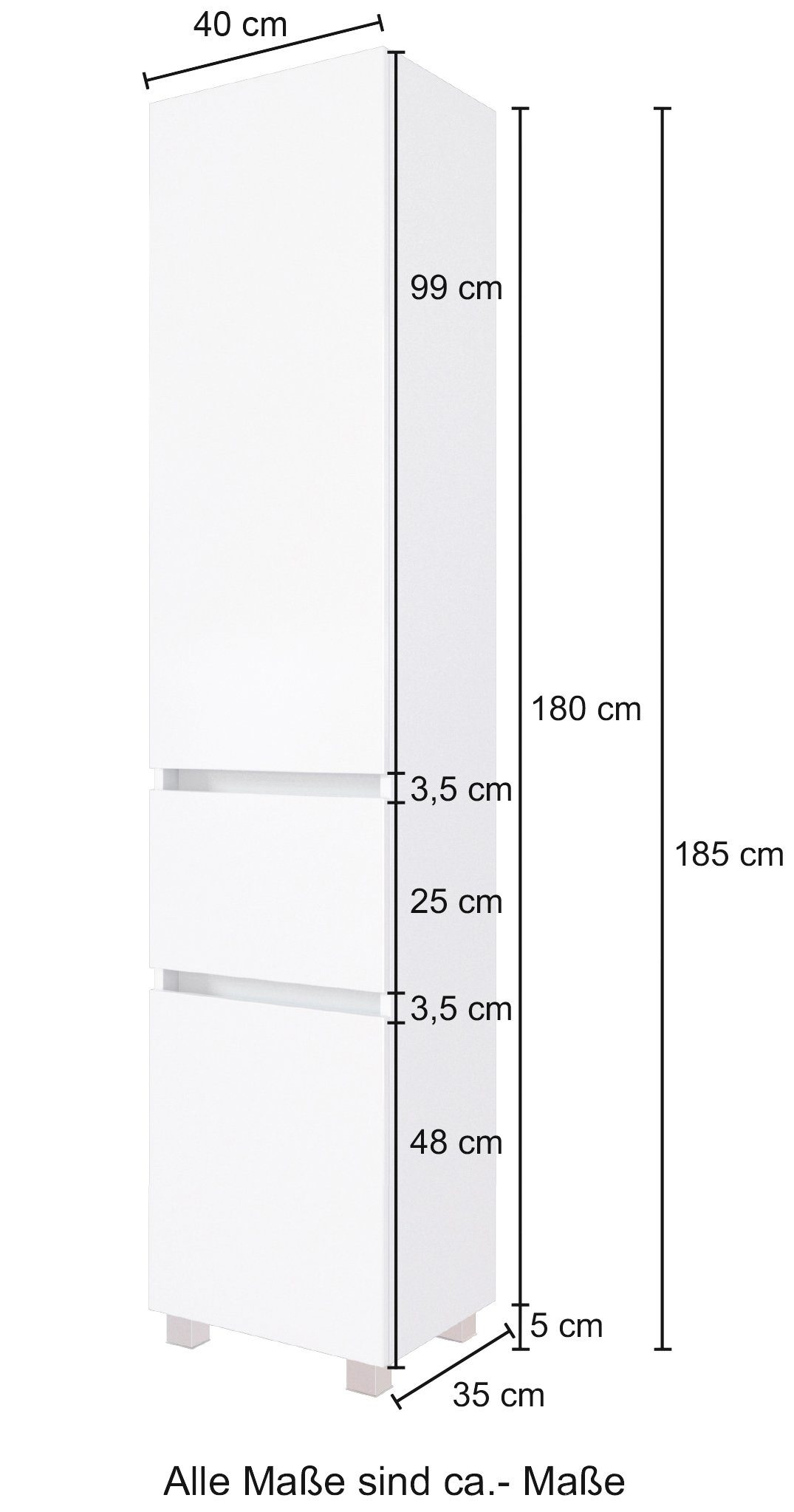 HELD MÖBEL Seitenschrank Baabe Badmöbel | 40 cm weiss weiss Breite