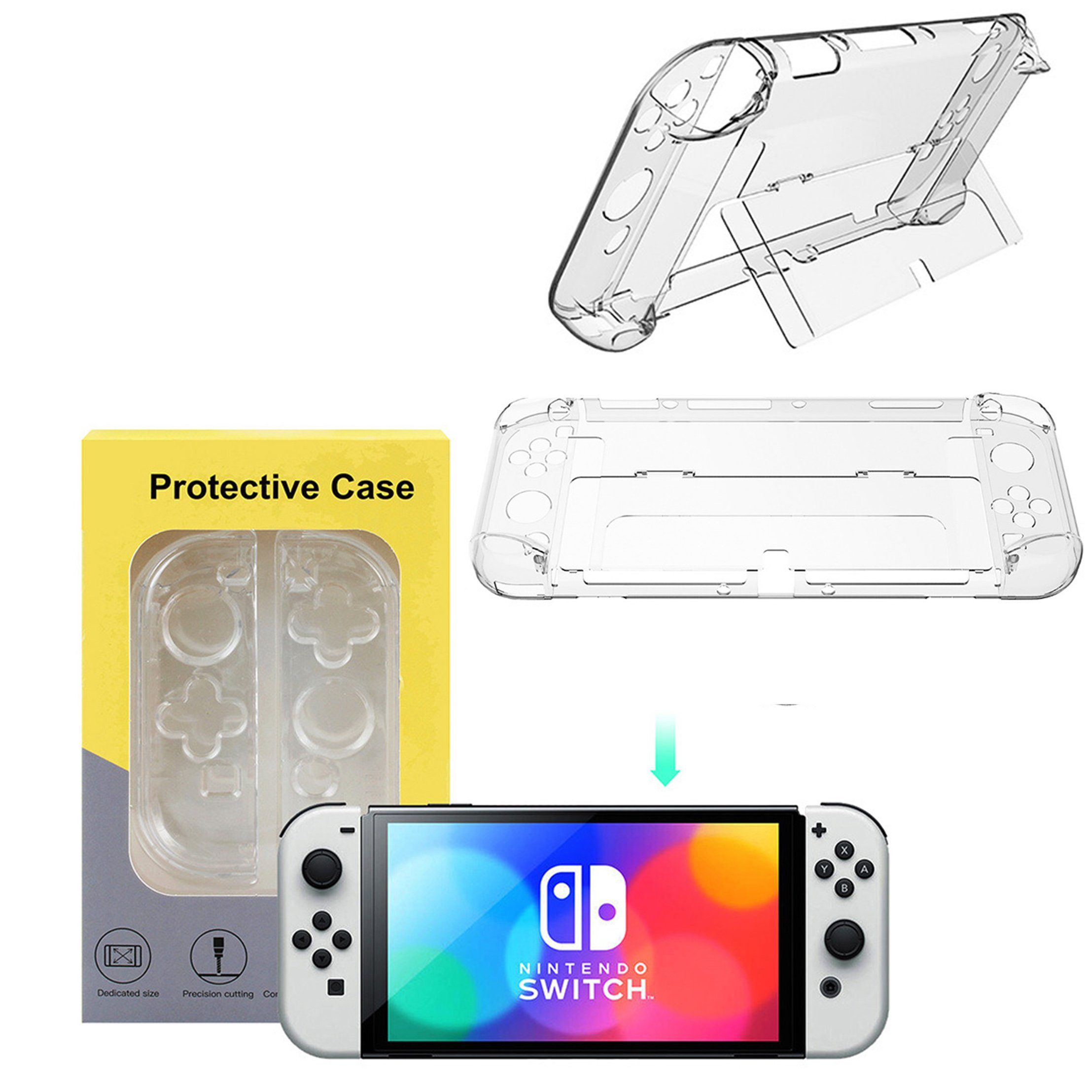 Tadow Switch OLED Kristallgehäuse,Geteilte Schutzhülle,Transparente Zubehör Nintendo (Verhindern Sie Kollisionen, Stürze und andere Schäden)