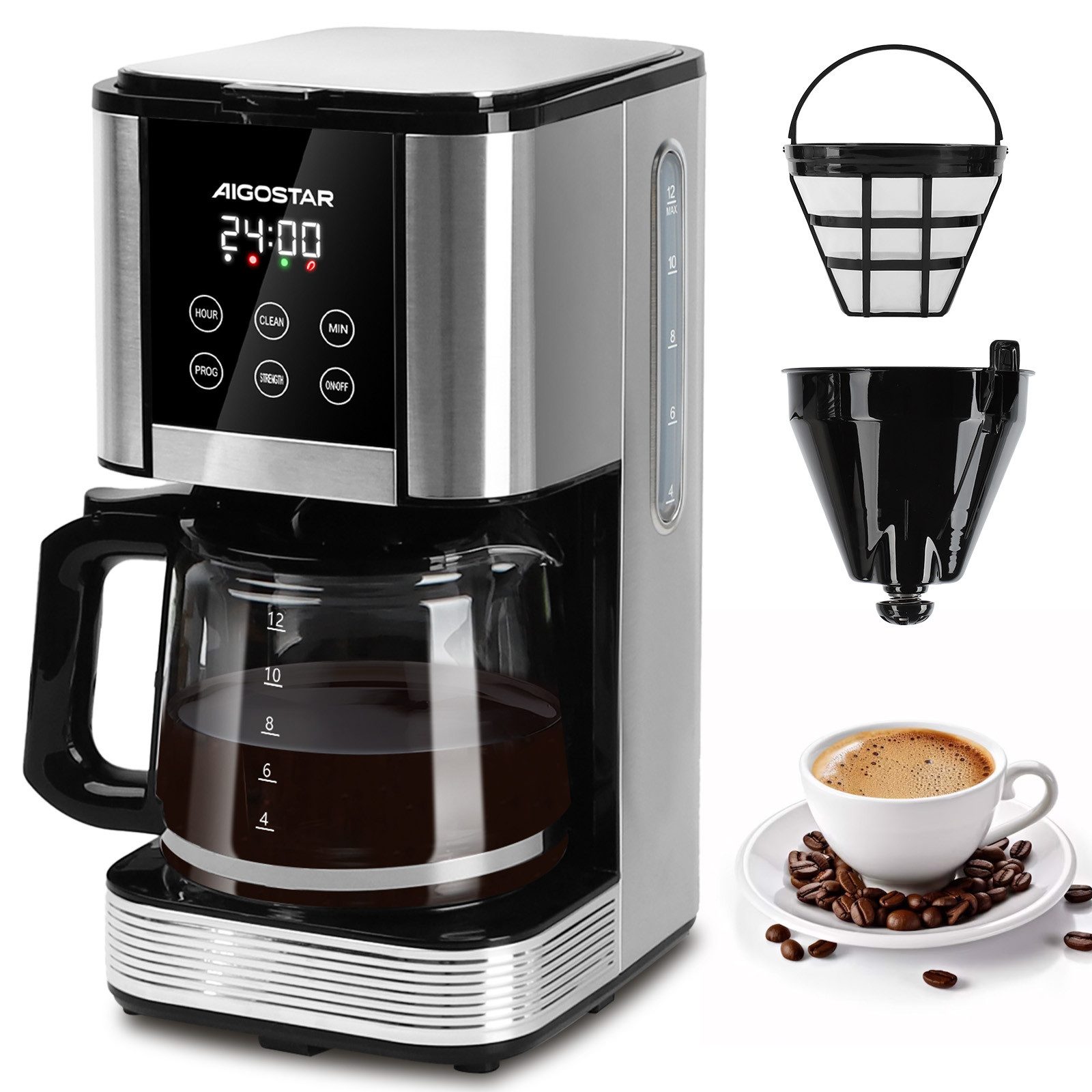 Filterkaffeemaschine 1000W, 1,5L Wassertank/14-Tassen, Programmierbar 24H, Tropf-Stopp, AutoClean
